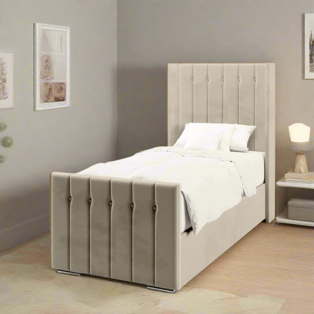 Vertical Panels Buttoned Headboard Frame Bed & Footend