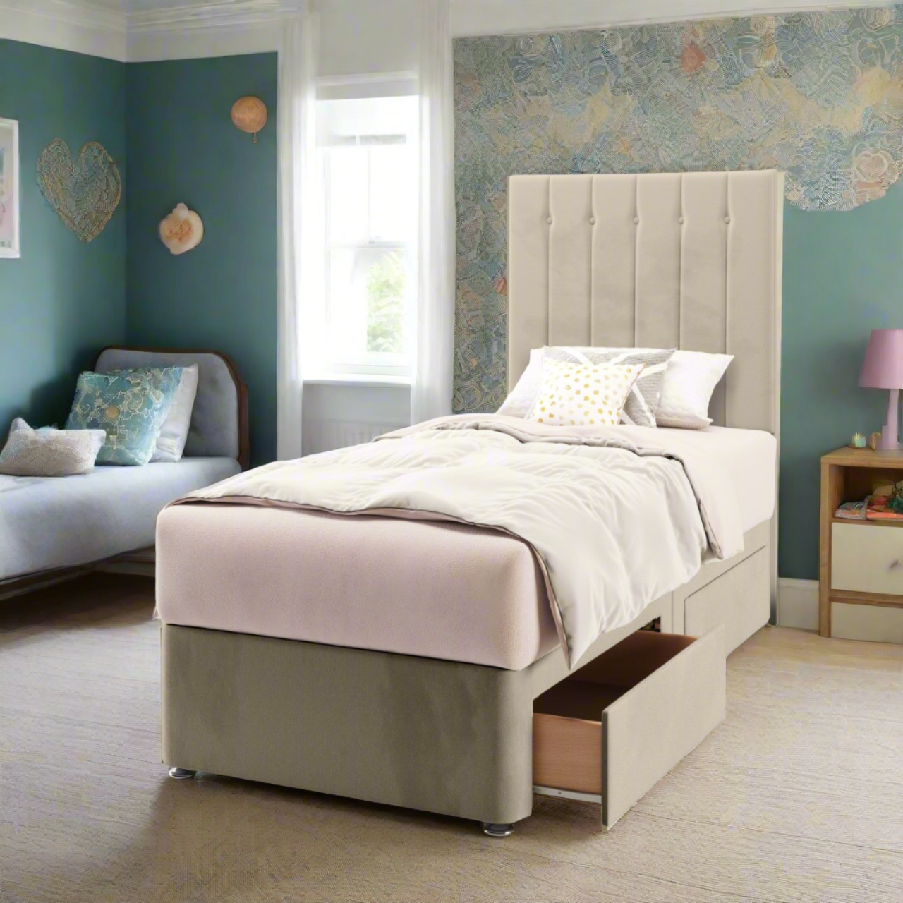 Vertical Panels Tall Headboard Divan Bed