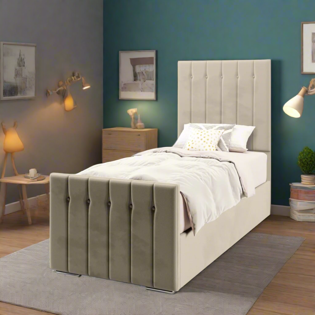 Vertical Panels Buttoned Headboard Frame Bed & Footend