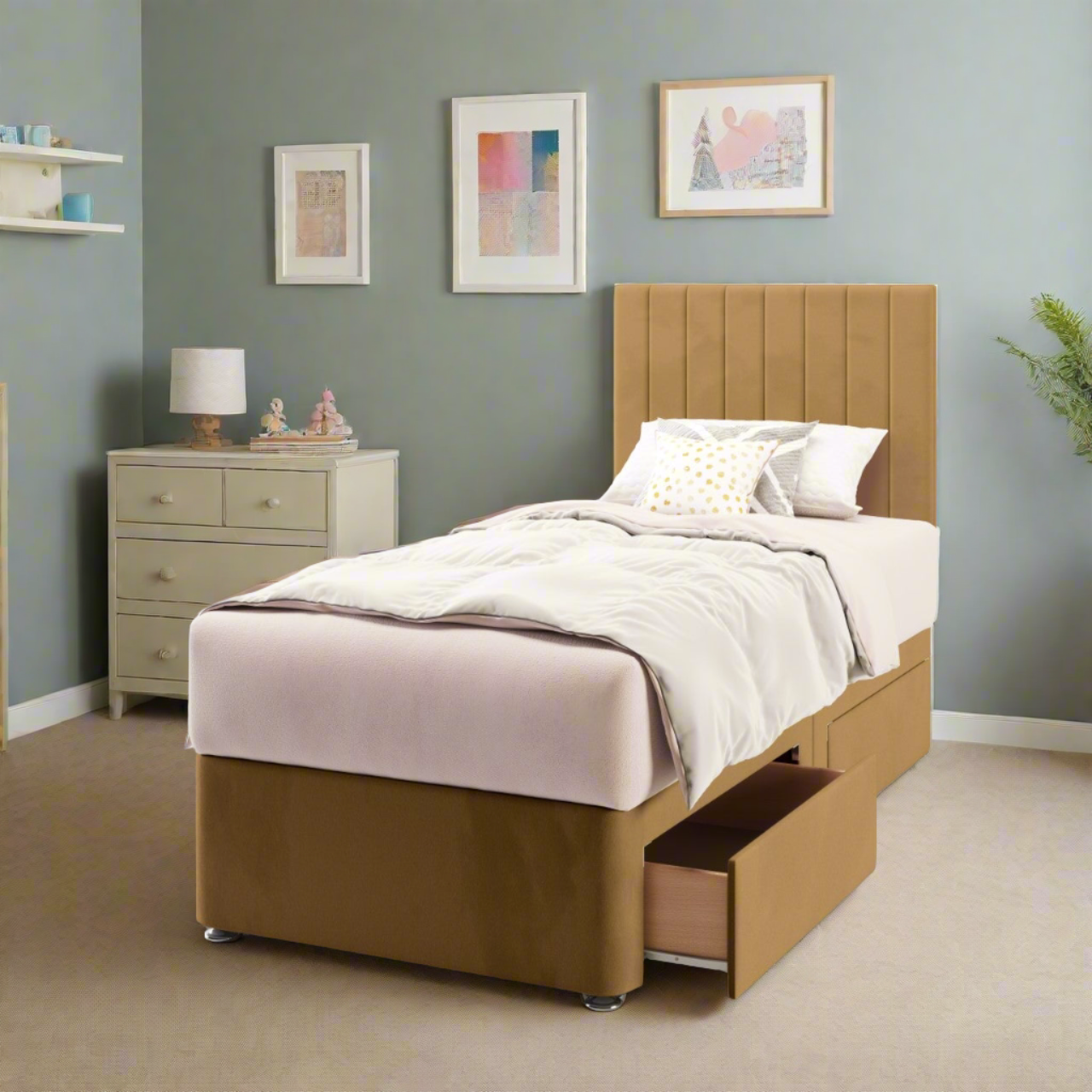 Vertical Panels Low Headboard Divan Bed