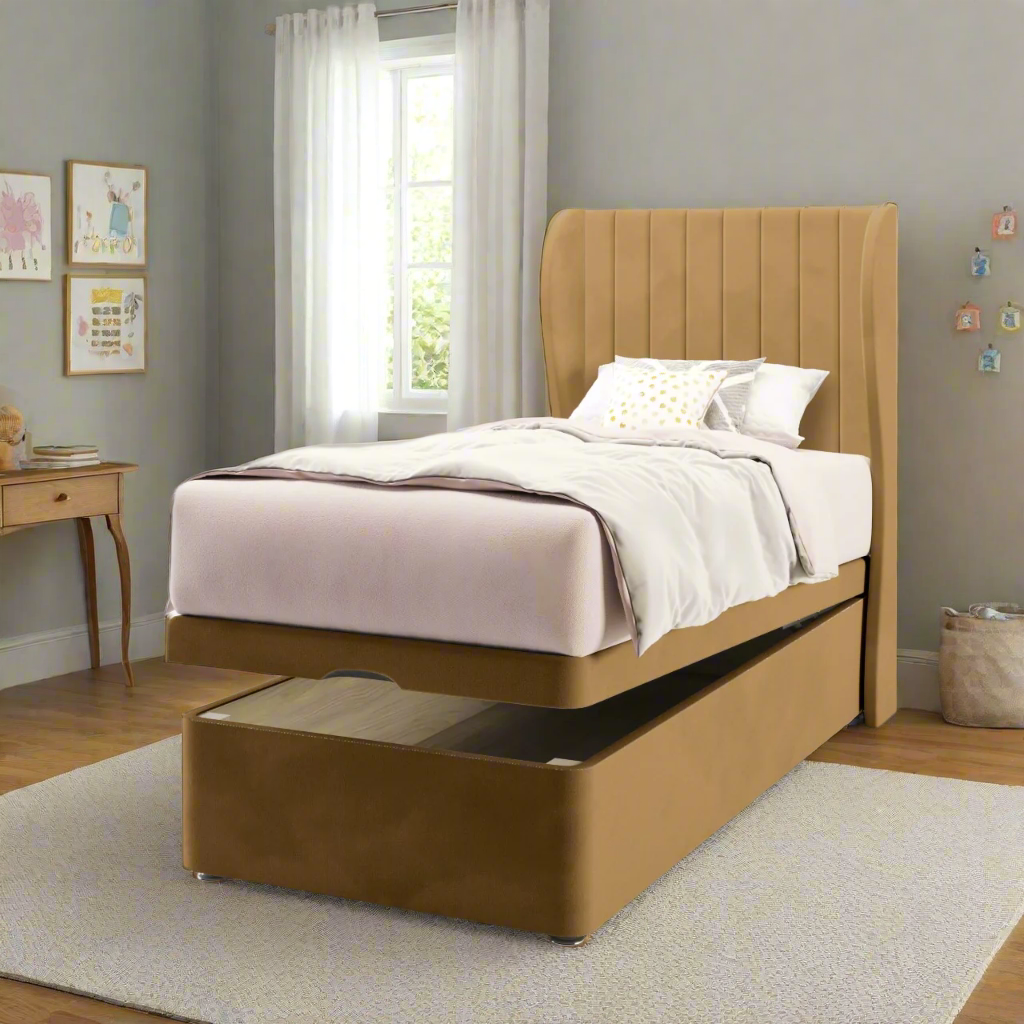Vertical Panels Headboard Ottoman Storage Bed