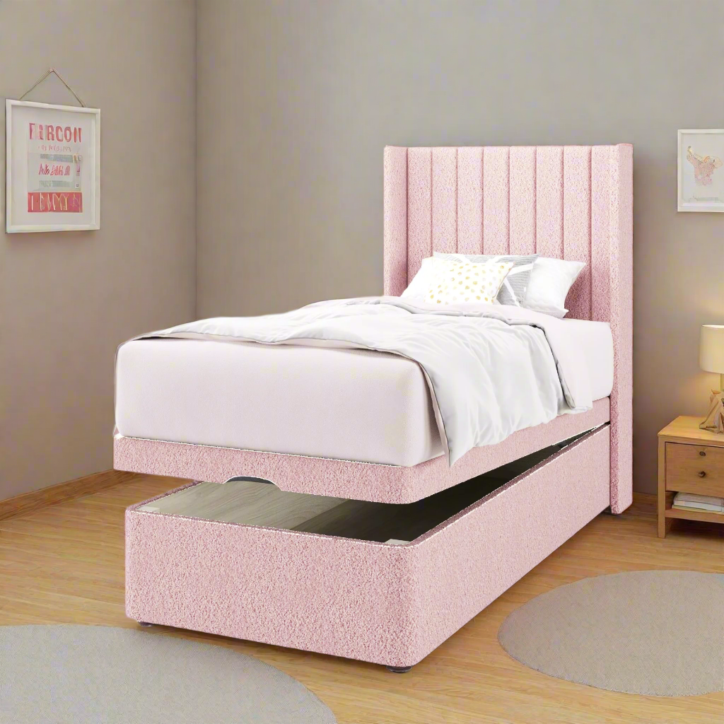 Vertical Panels Headboard Ottoman Storage Bed