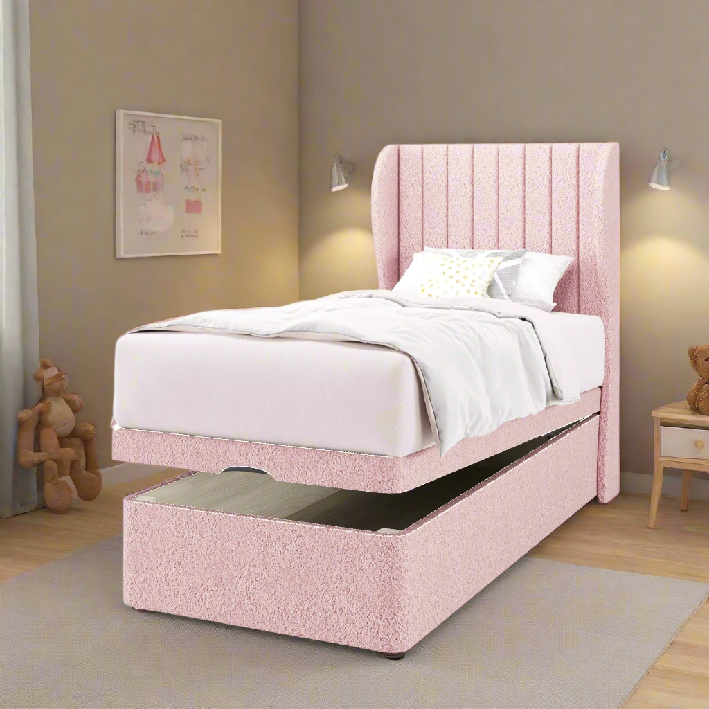 Vertical Panels Headboard Ottoman Storage Bed