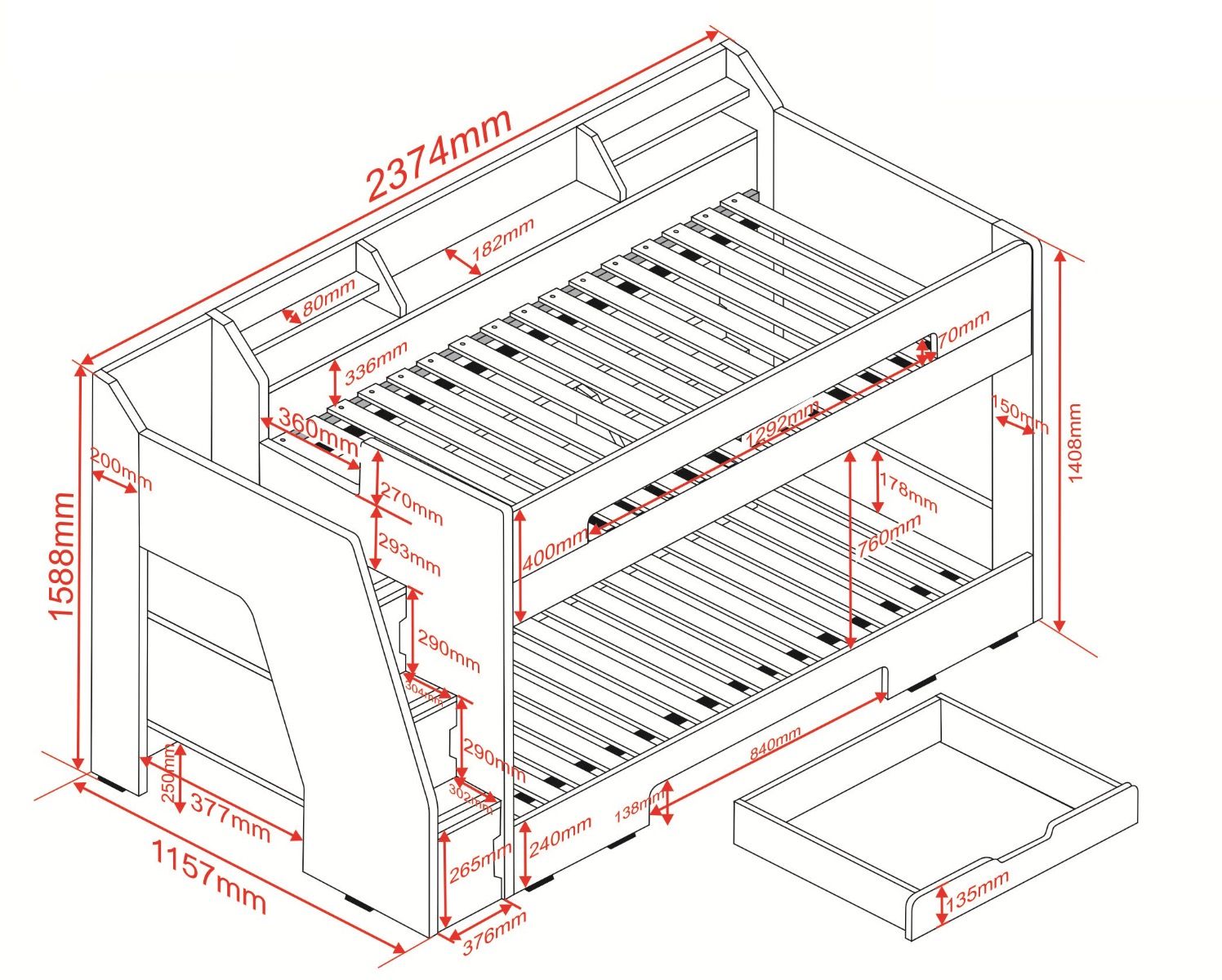 Slick Staircase White Bunk Bed