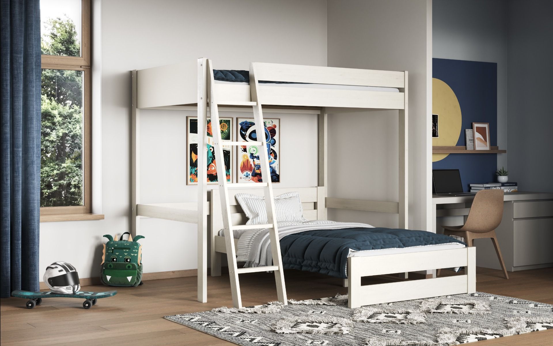 Noomi Tera White Small Double High Sleeper With Small Double L-Shaped Bed