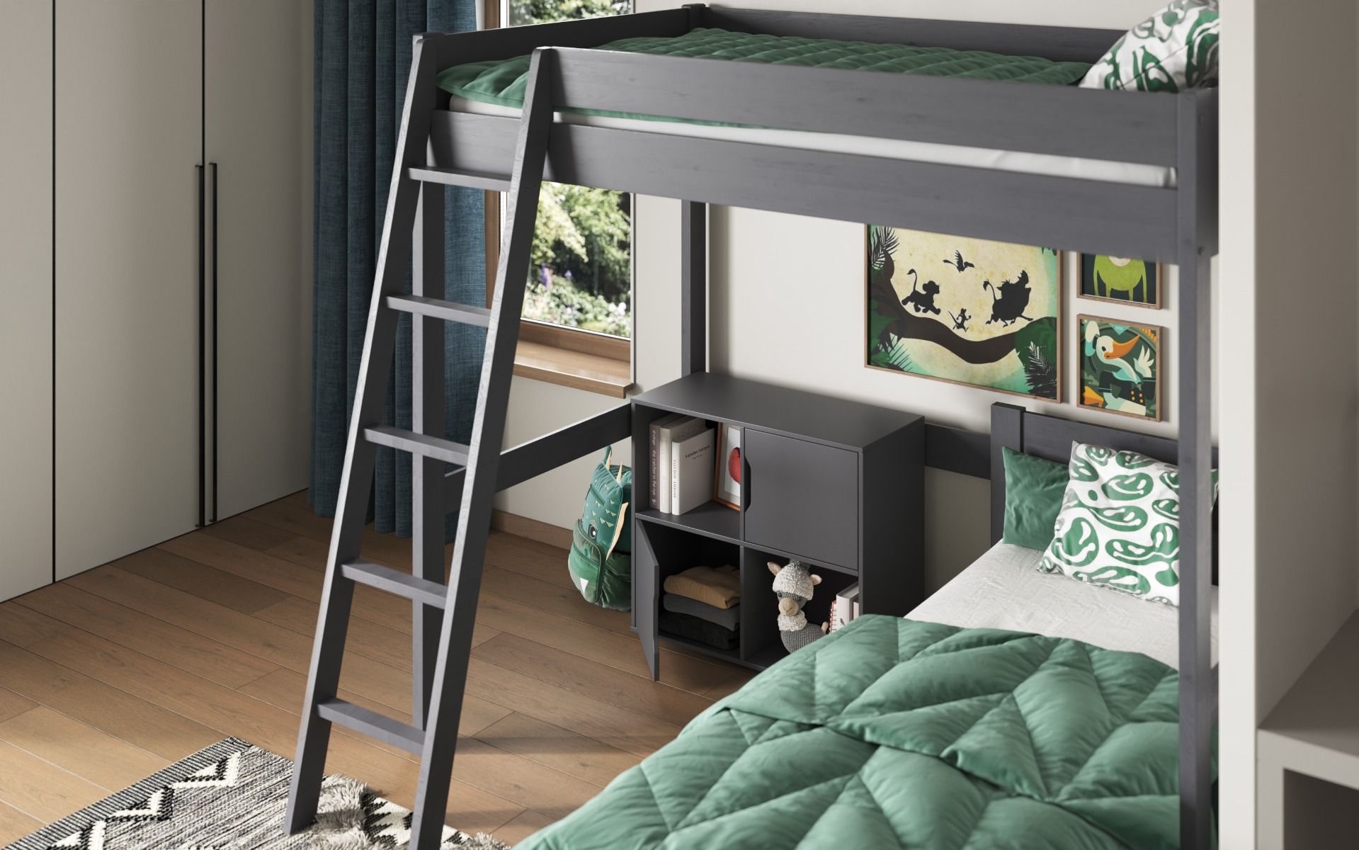 Noomi Tera Grey Small Double High Sleeper With Small Double L-Shaped Bed