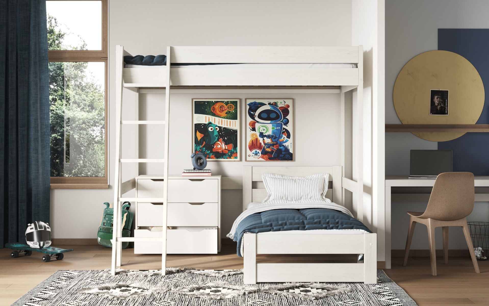 Noomi Tera White Small Double High Sleeper With Small Double L-Shaped Bed