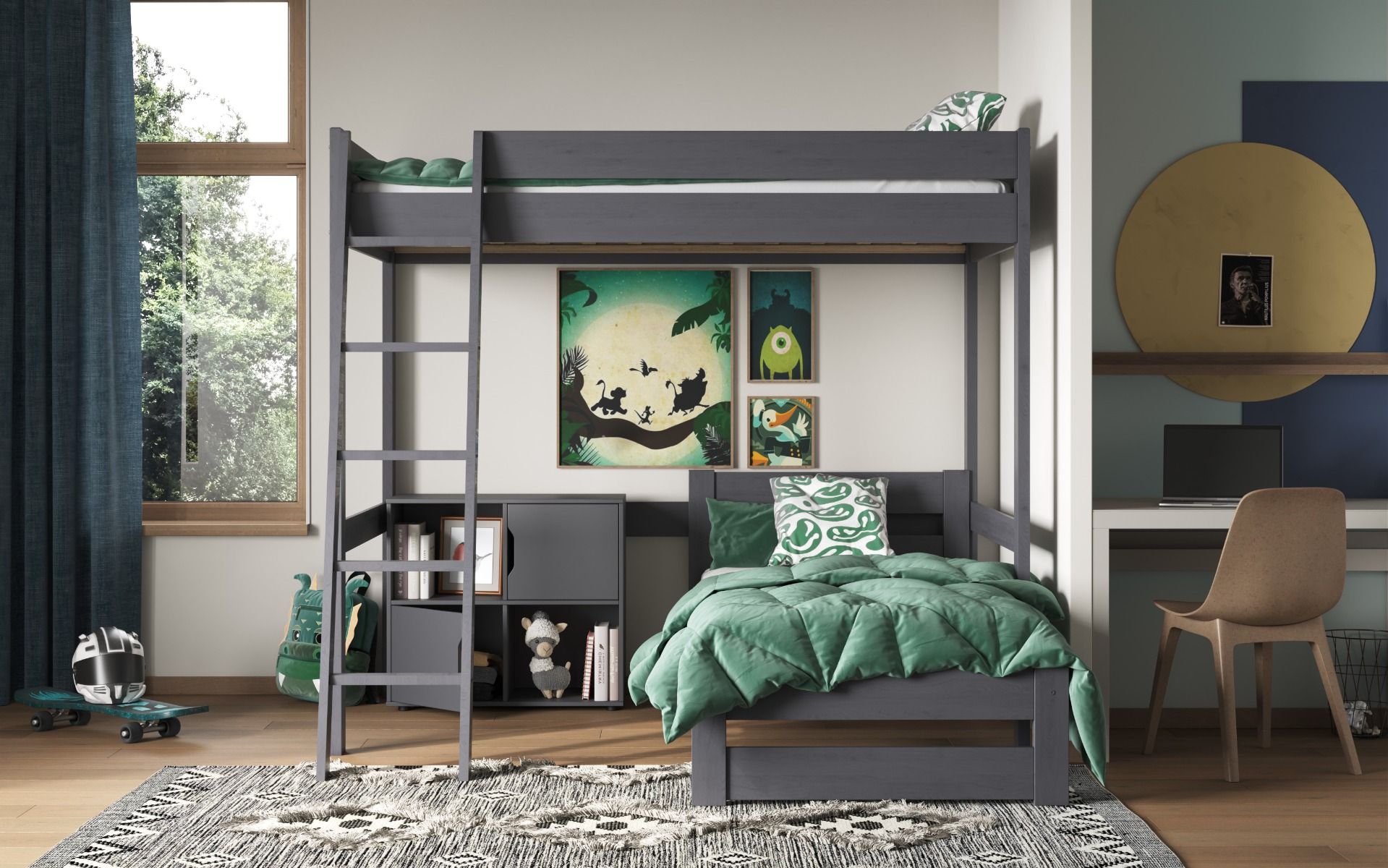 Noomi Tera Grey Small Double High Sleeper With Small Double L-Shaped Bed