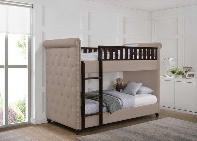New Louis Beige Linen Chesterfield Bunk Bed