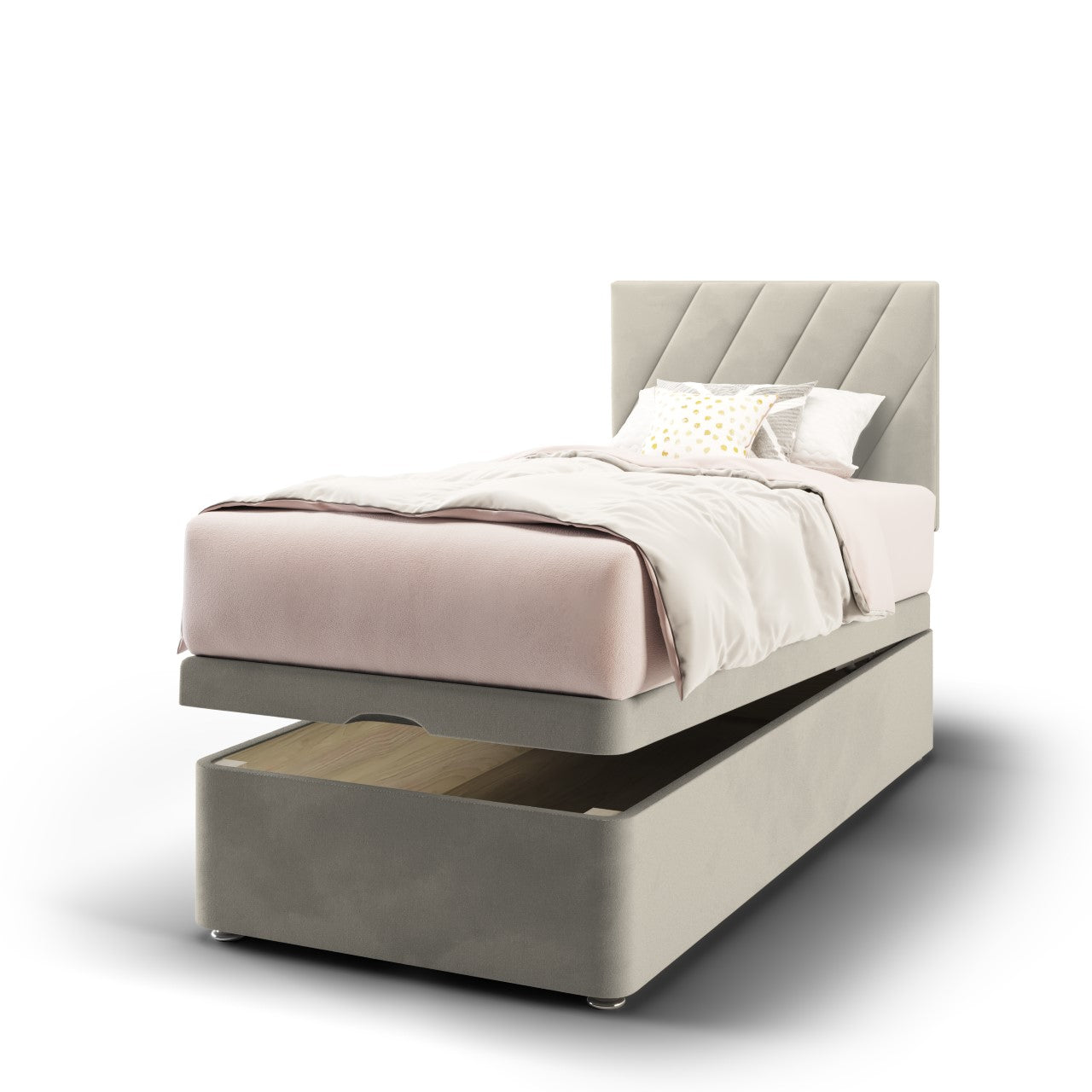 Diagonal Panels Headboard Ottoman Storage Bed