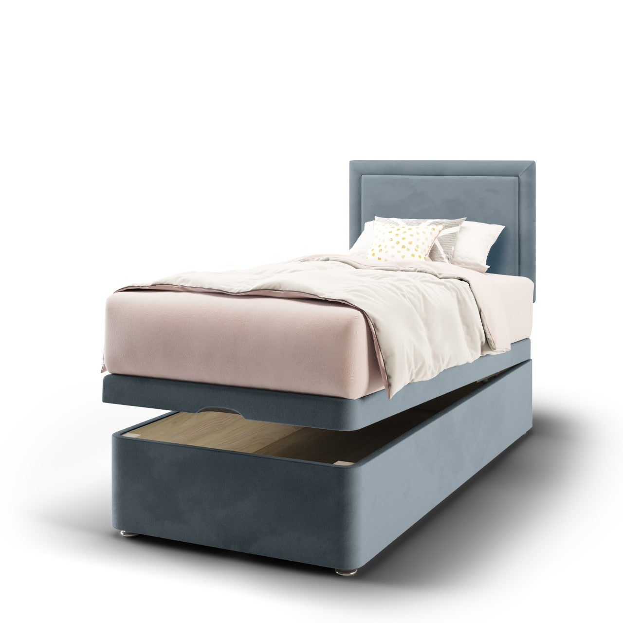 Plain Border Headboard Ottoman Storage Bed