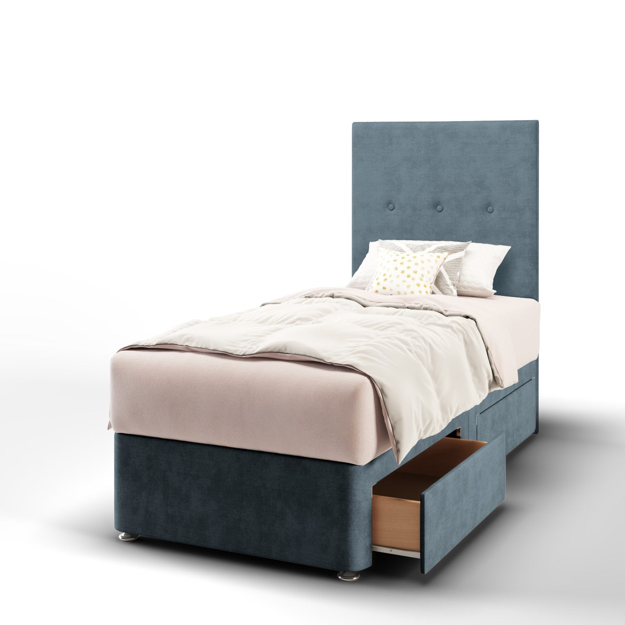 Plain Buttoned Fabric Upholstered Tall Headboard with Kids Divan Bed B