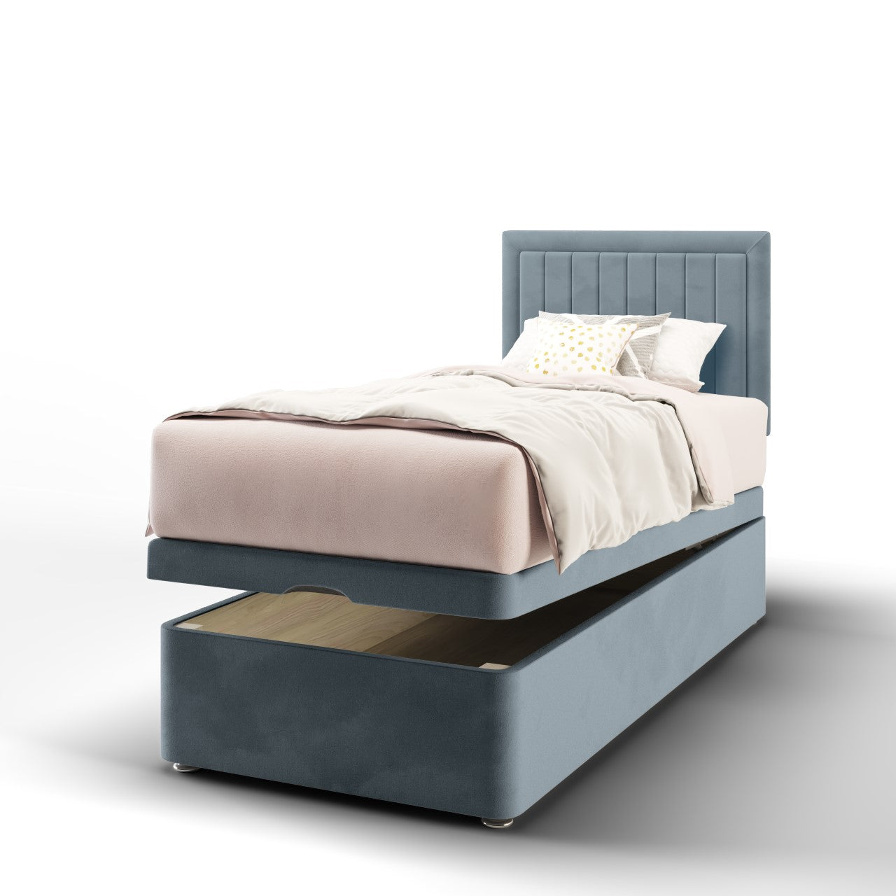 Vertical Panels Border Headboard Ottoman Storage Bed