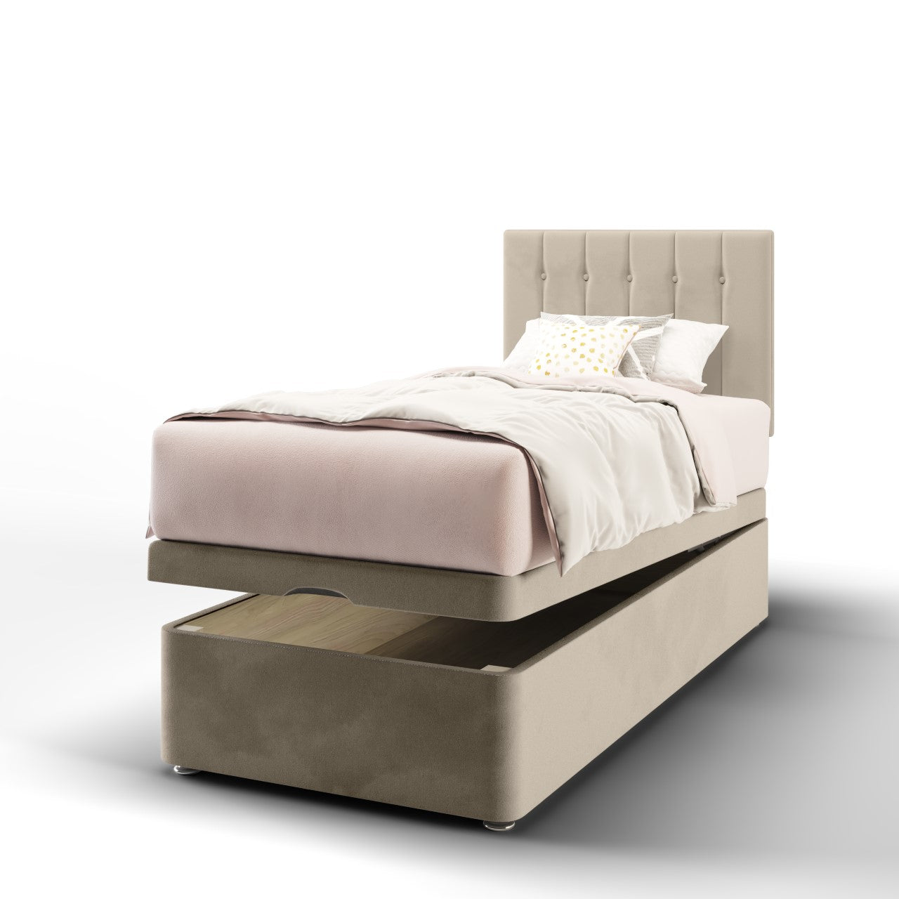 Vertical Panels Buttoned Headboard Ottoman Storage Bed