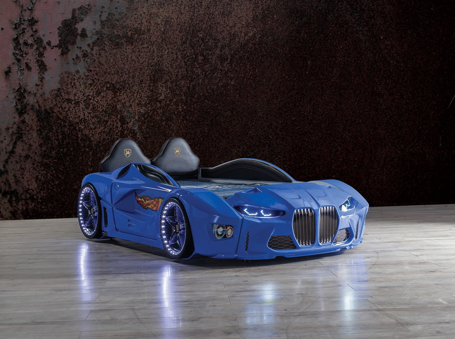 Infinite Zoom Blue 3FT Single Race Car Bed with LED Lights & Sounds