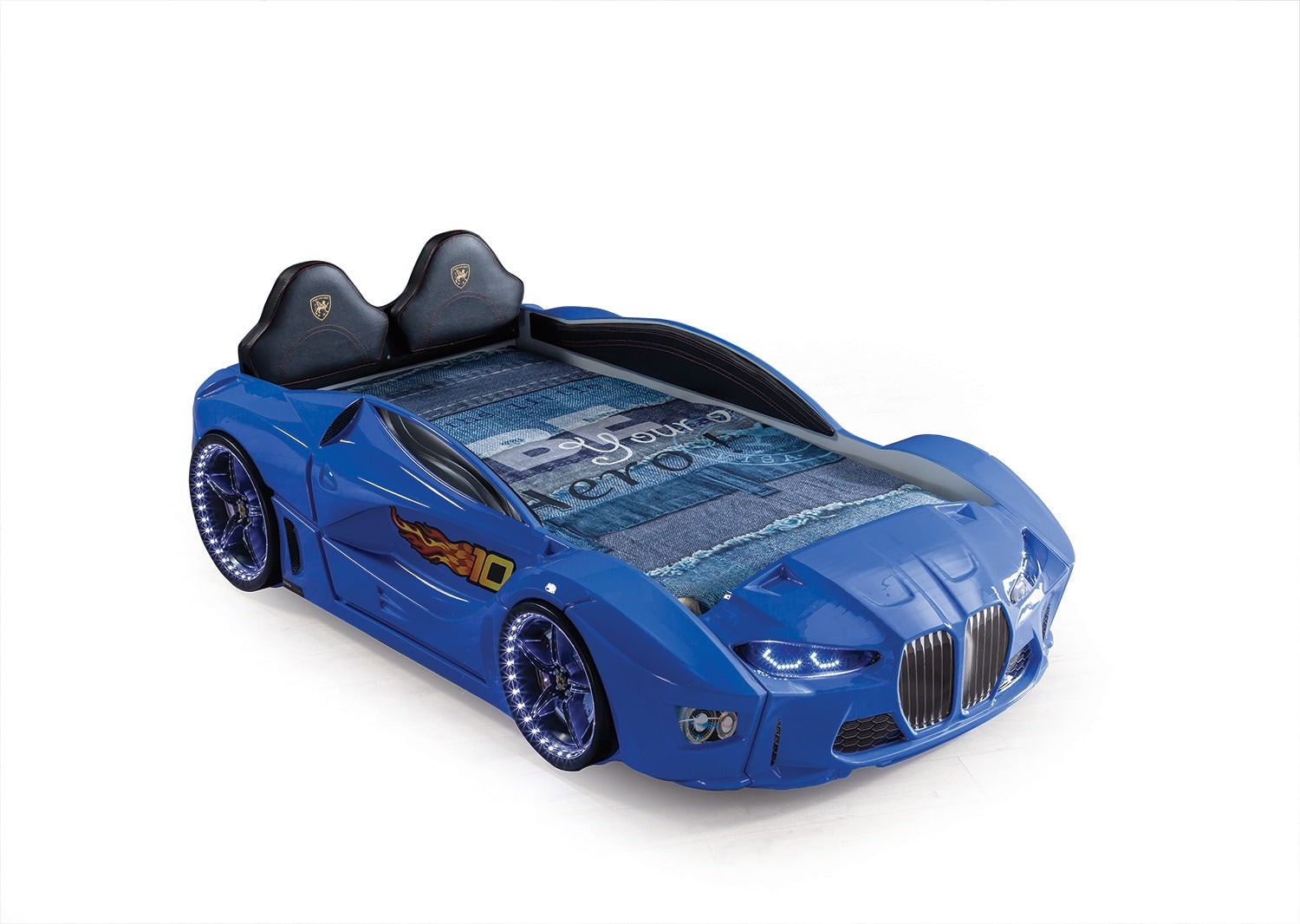 Infinite Zoom Blue 3FT Single Race Car Bed with LED Lights & Sounds