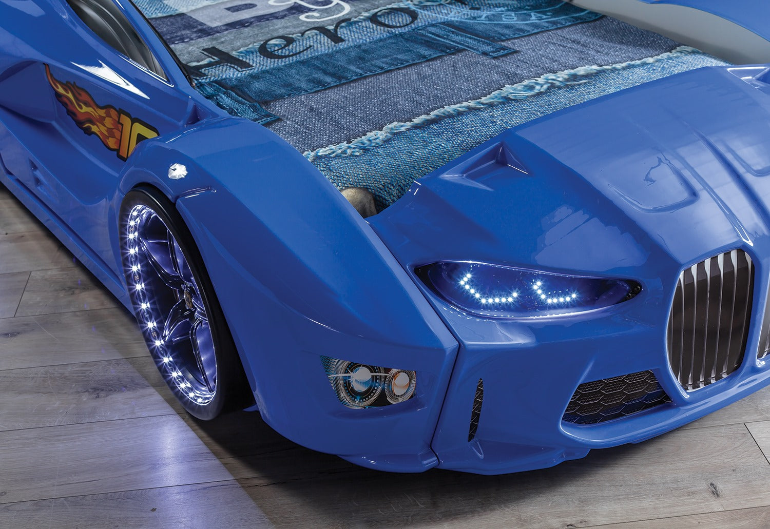 Infinite Zoom Blue 3FT Single Race Car Bed with LED Lights & Sounds