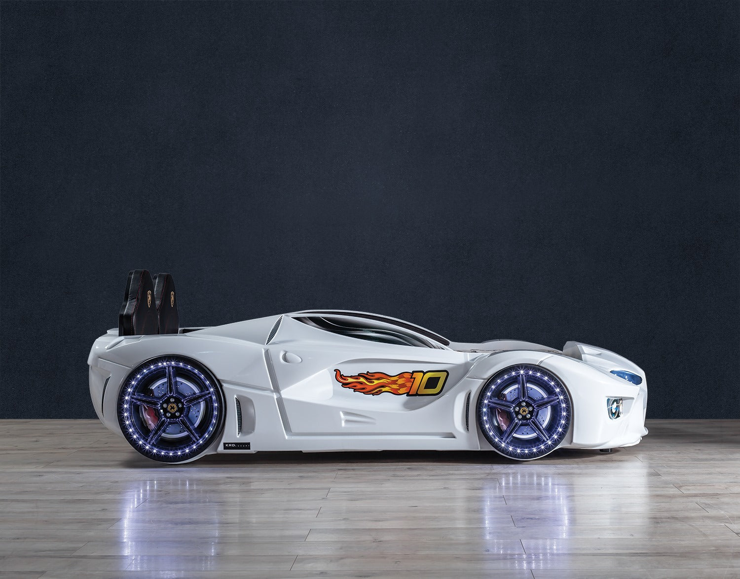 Infinite Zoom White 3FT Single Race Car Bed with LED Lights & Sounds