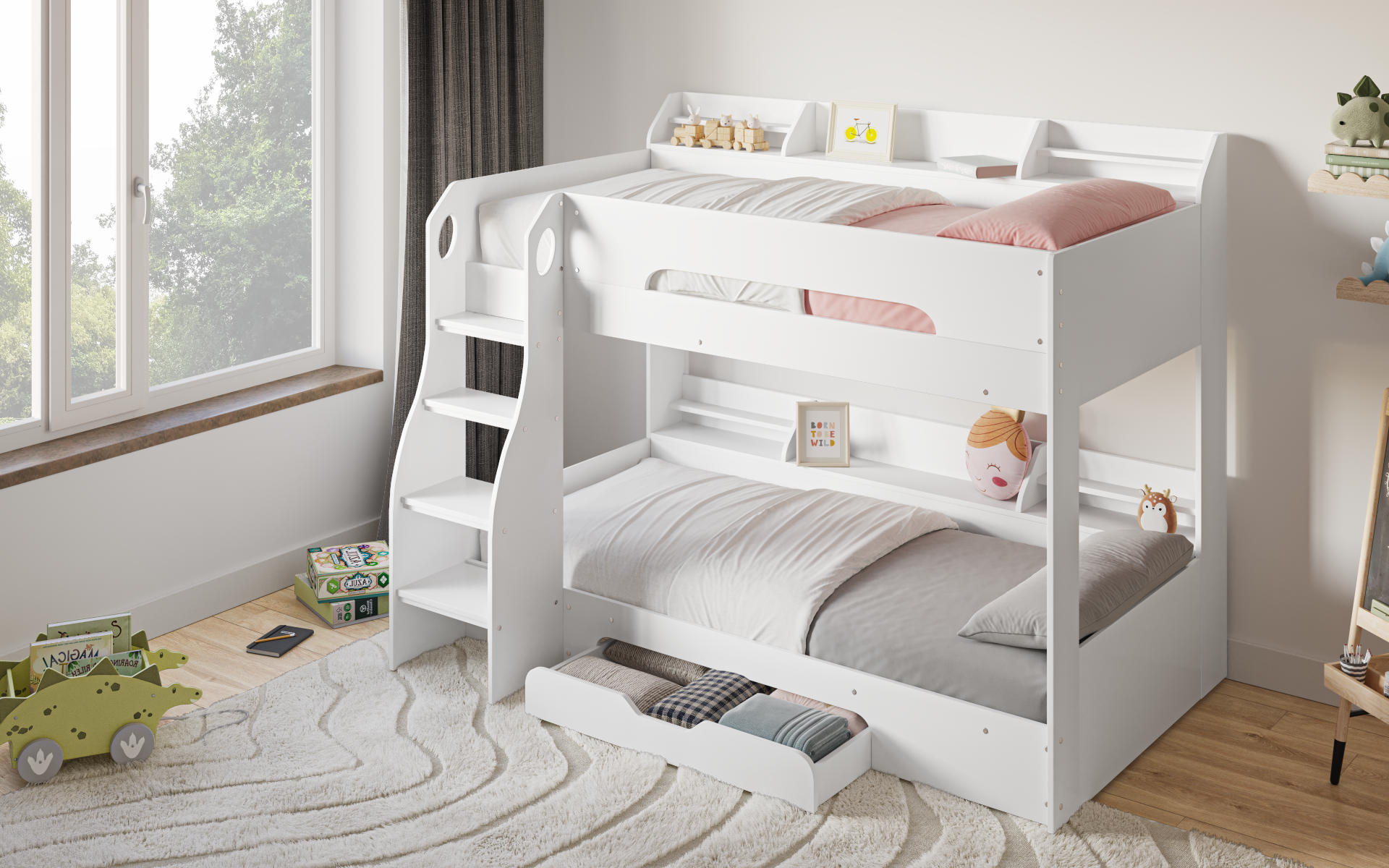 Flick White Bunk Bed with Storage