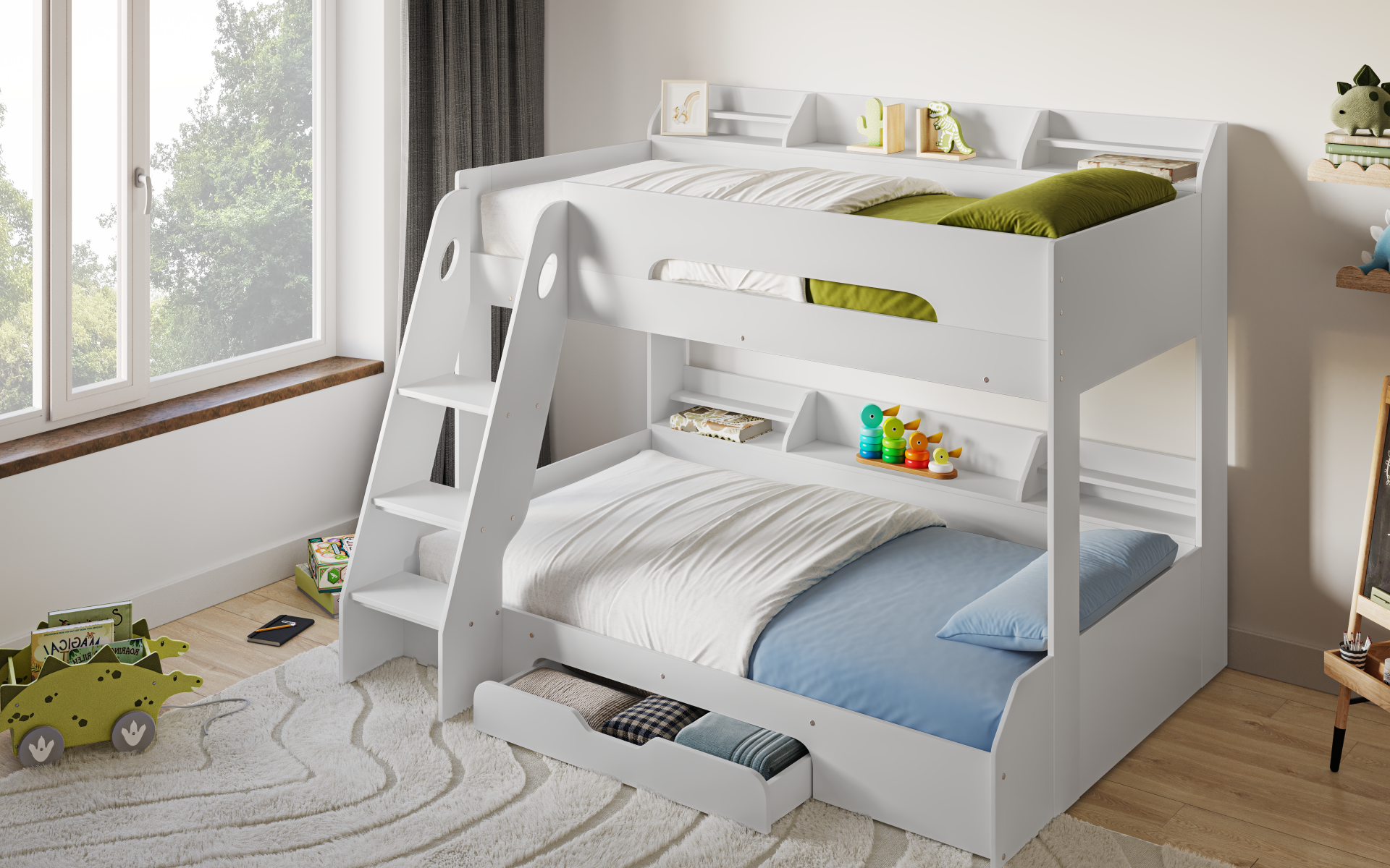 Flick White Triple Bunk Bed with Storage