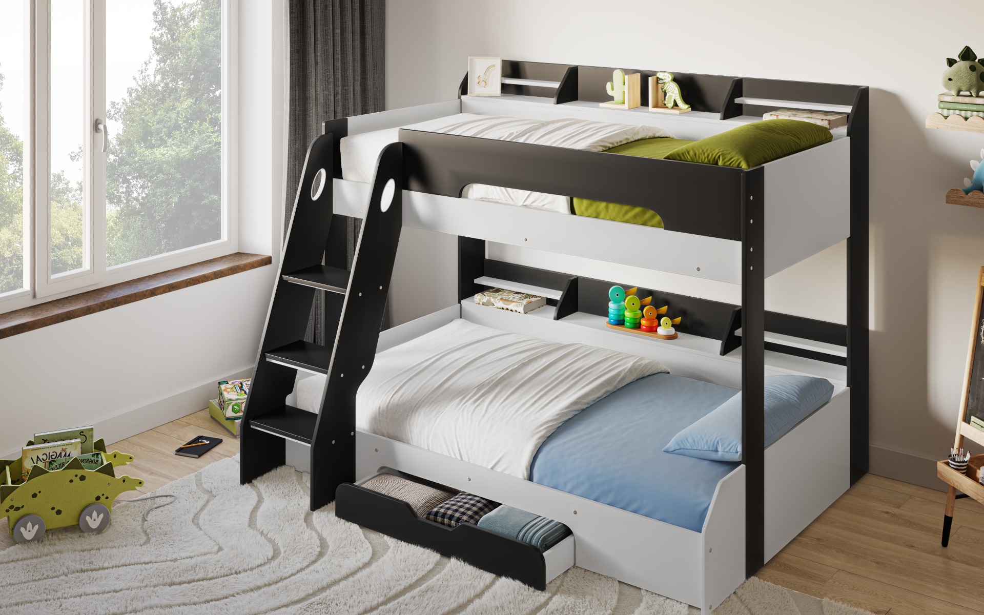 Flick Grey Triple Bunk Bed with Storage