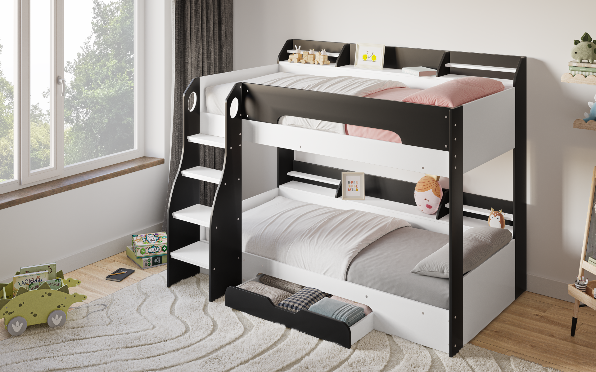 Flick Grey Bunk Bed with Storage