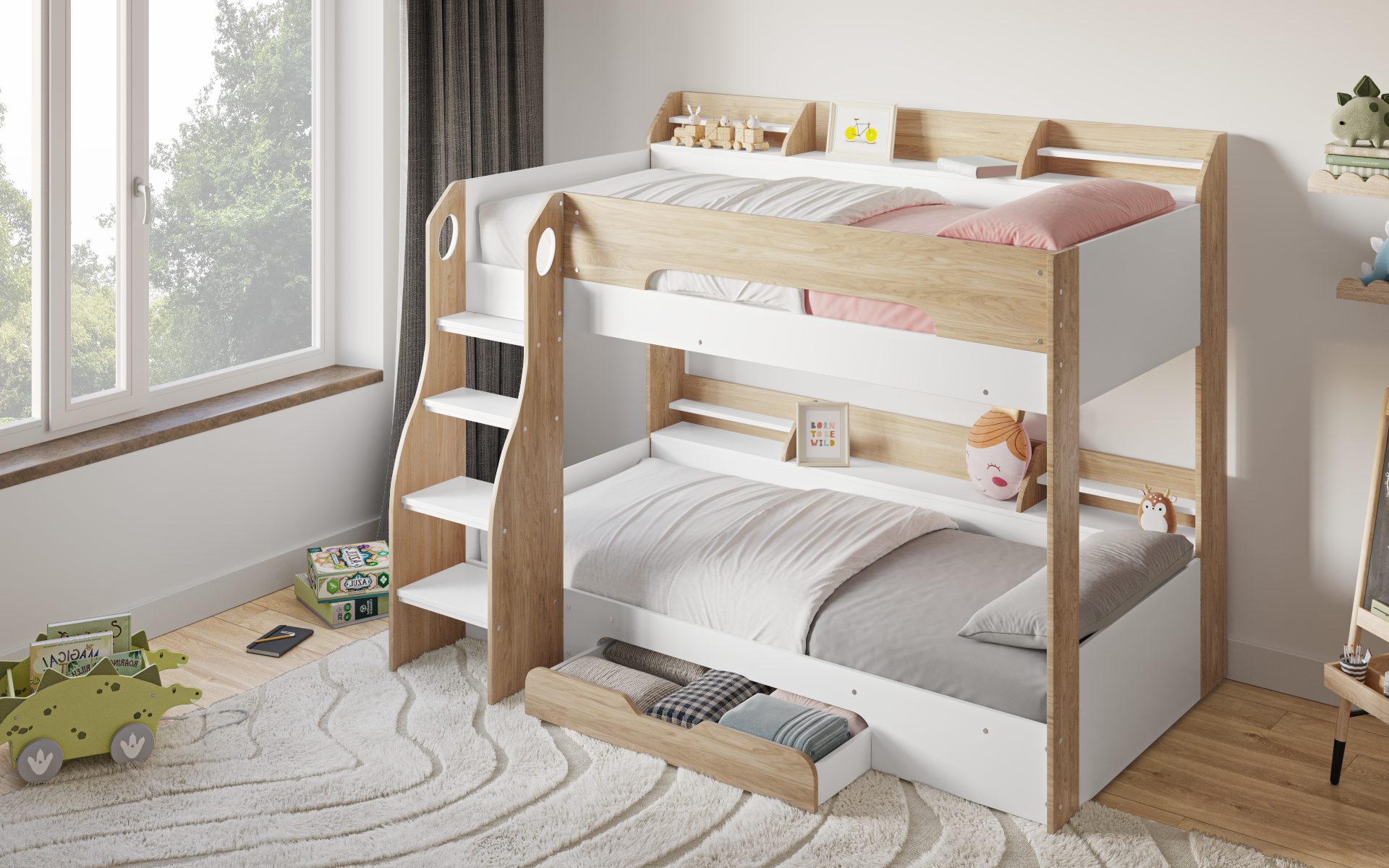 Flick Oak Bunk Bed with Storage