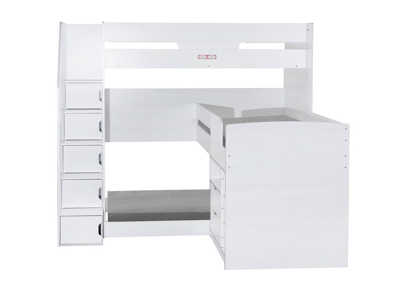 Oscar Staircase White Triple Bunk Bed with Storage