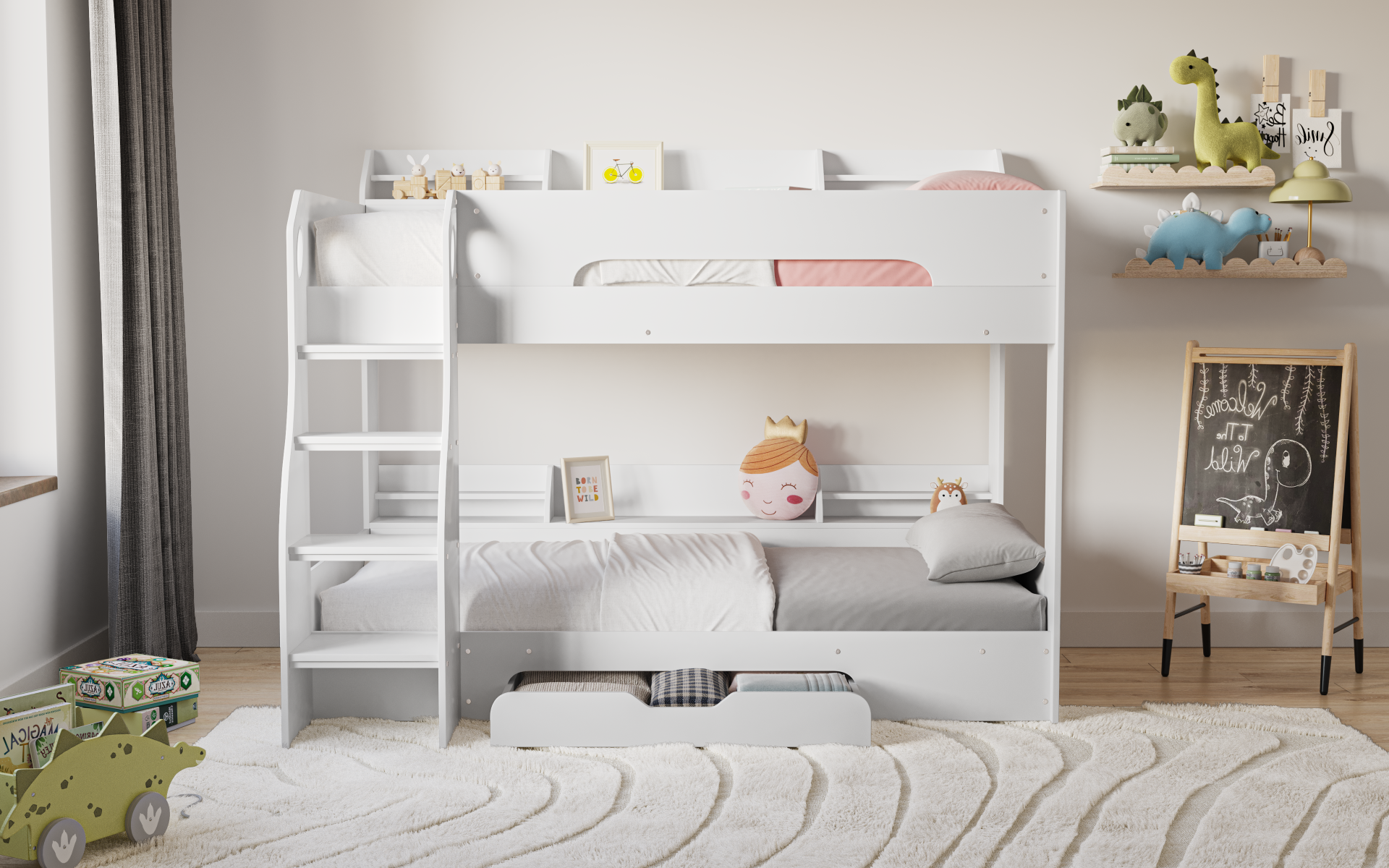 Flick White Bunk Bed with Storage