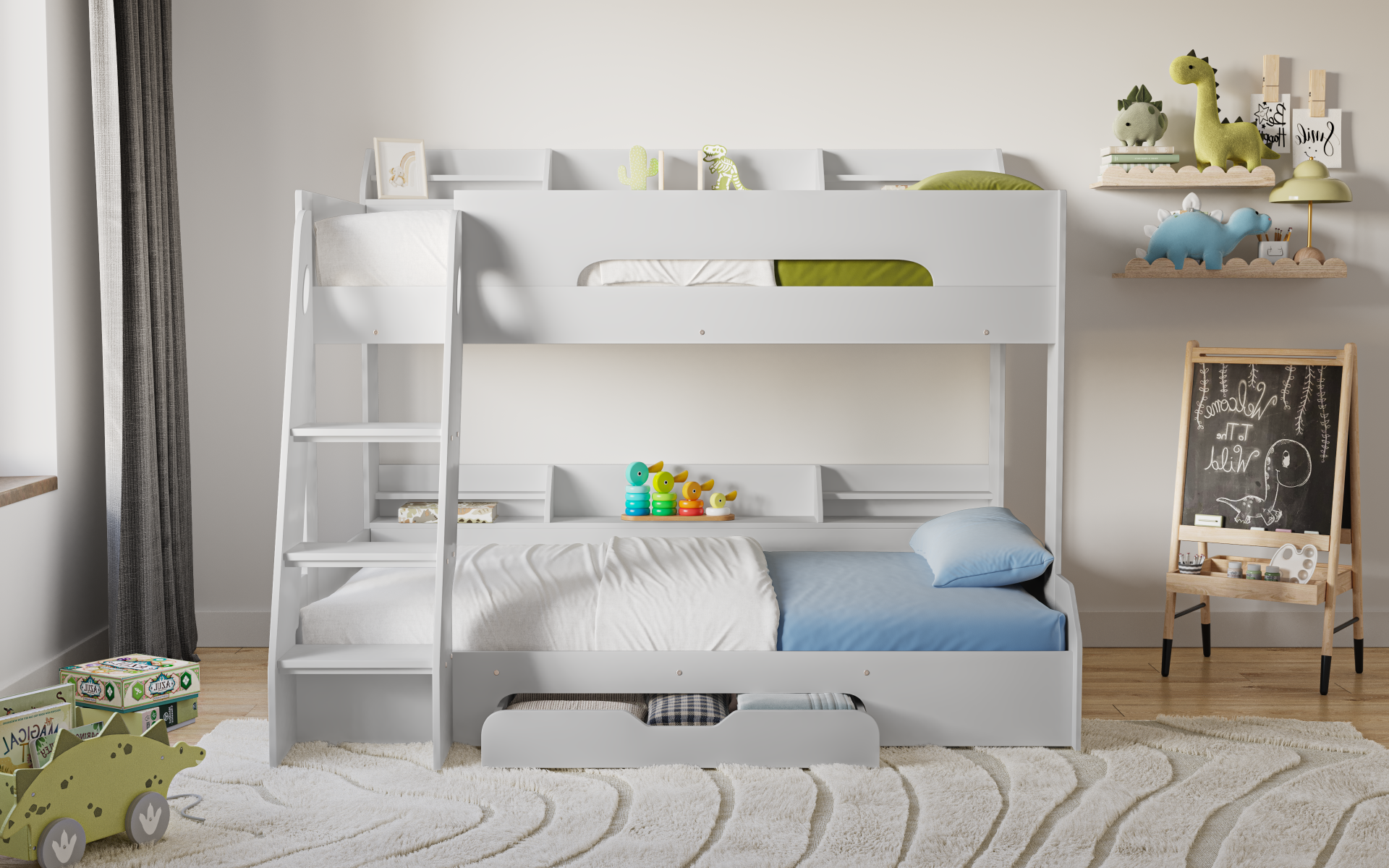 Flick White Triple Bunk Bed with Storage