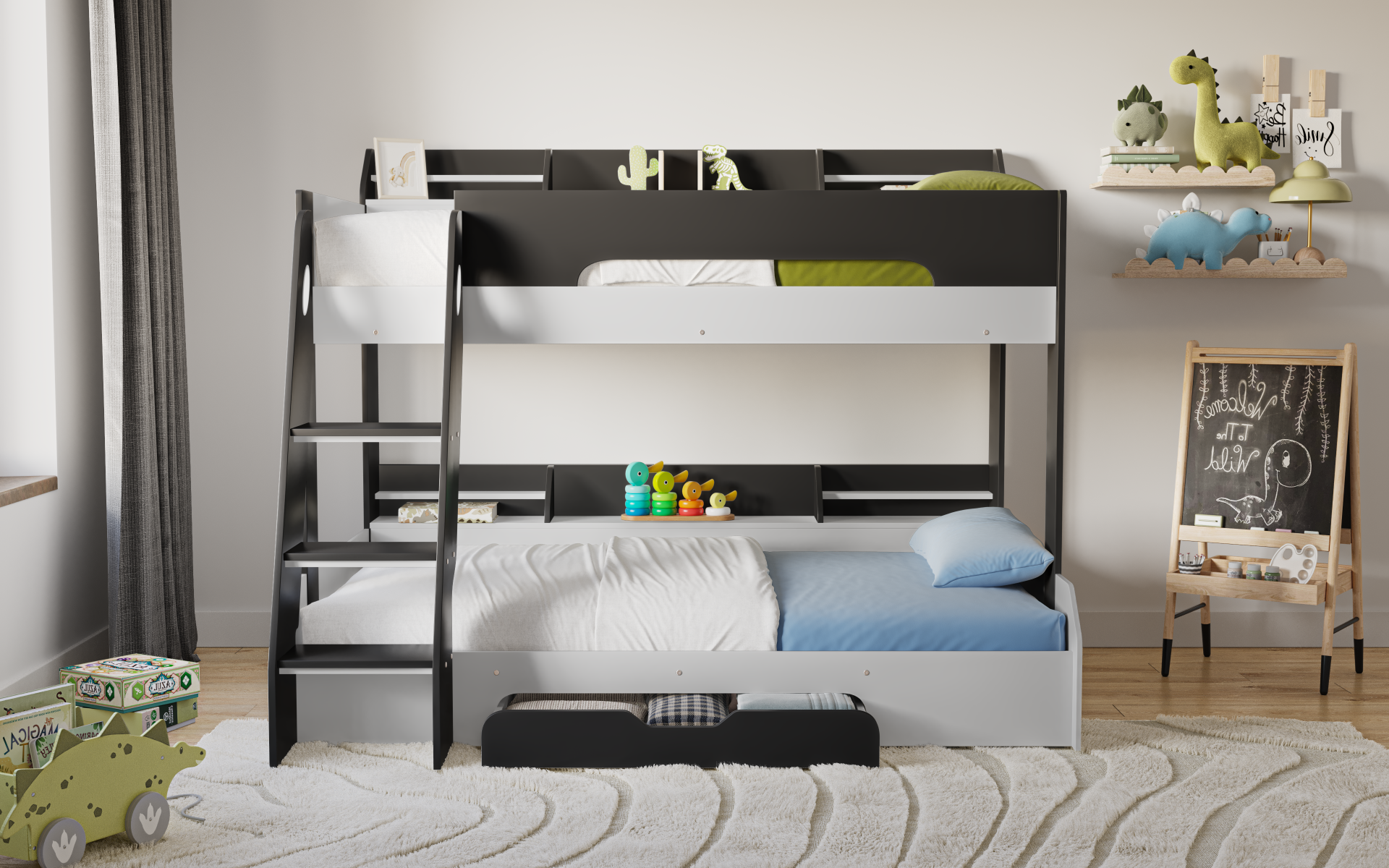 Flick Grey Triple Bunk Bed with Storage