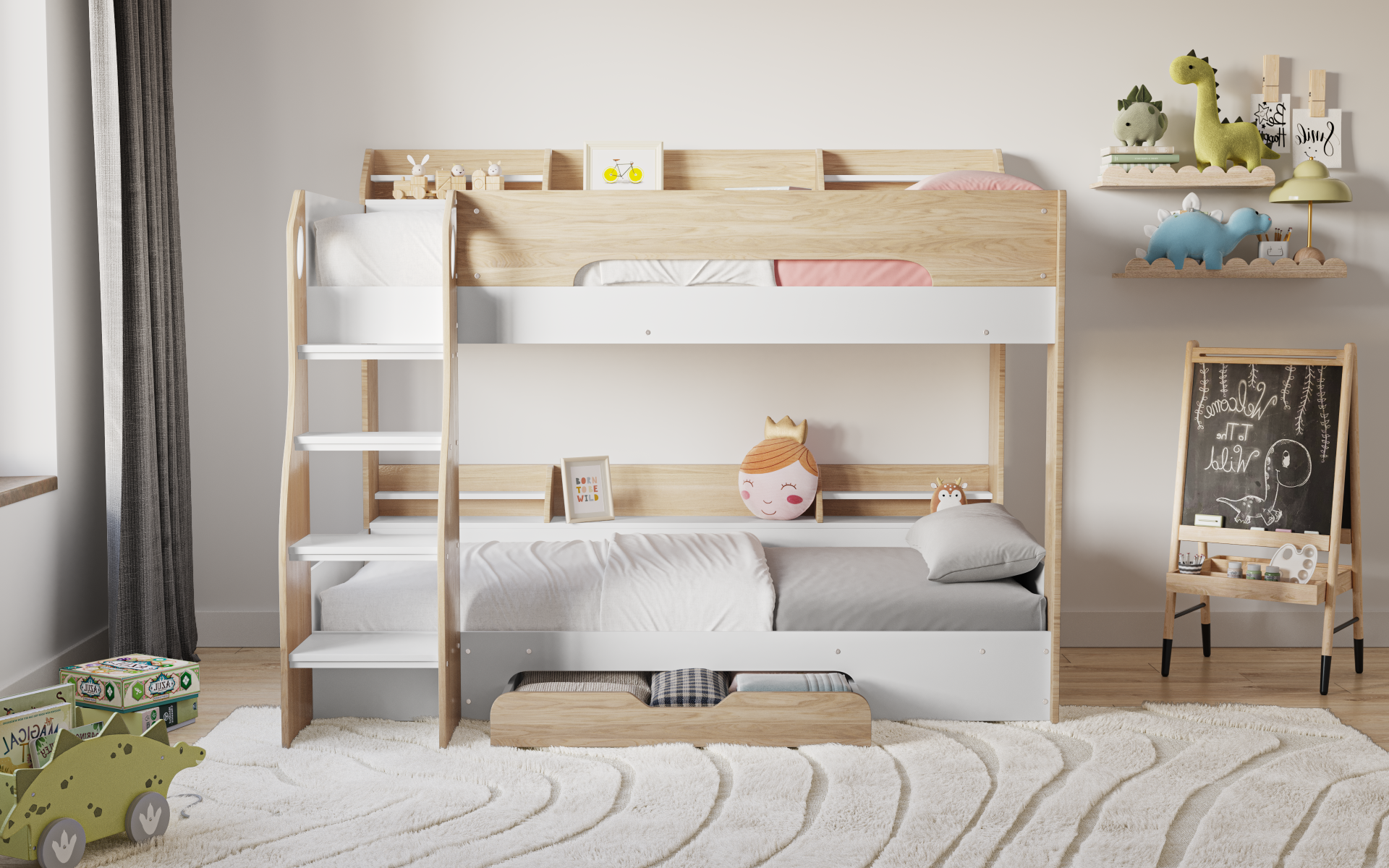 Flick Oak Bunk Bed with Storage