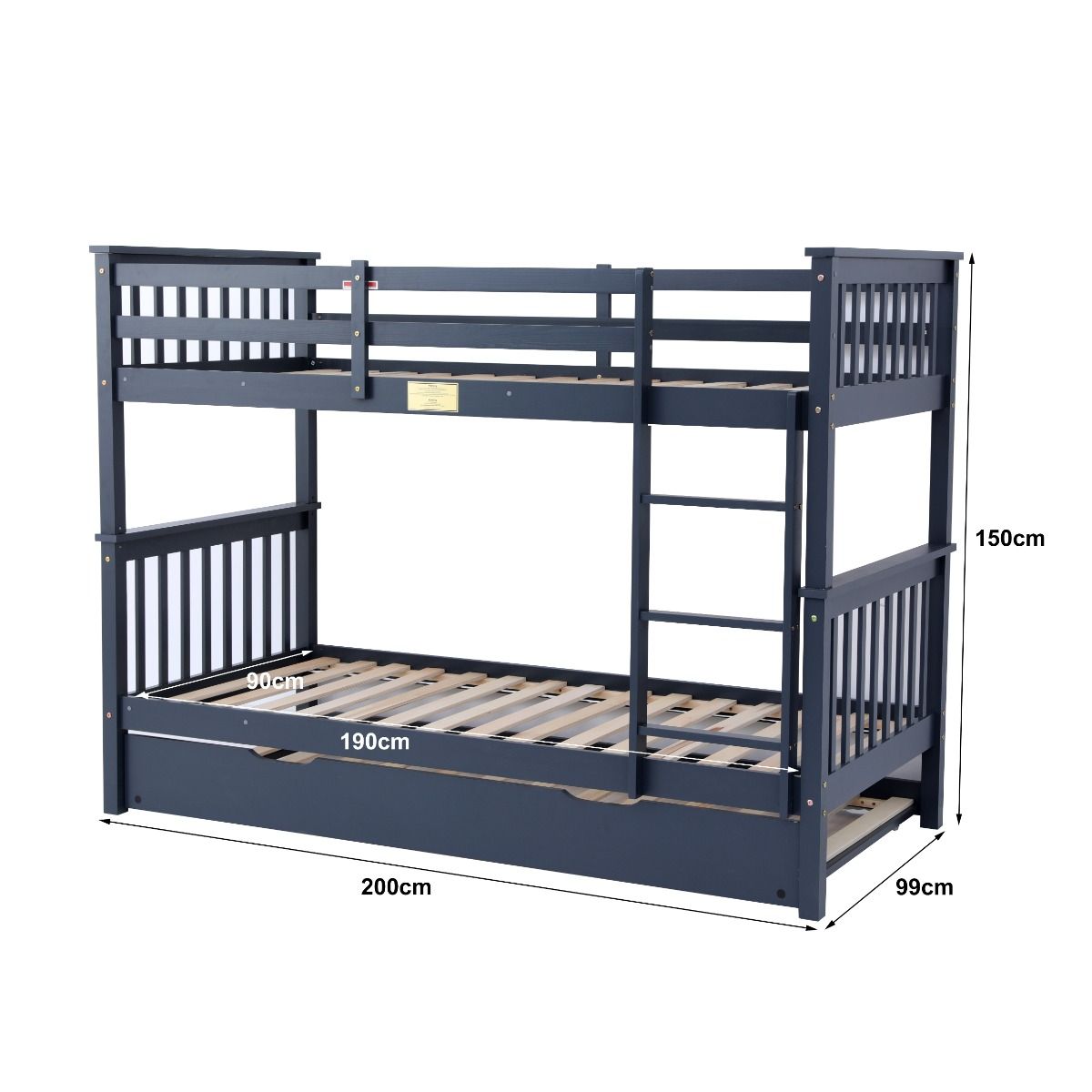 Zoom Wooden Grey Detachable Bunk Bed with Trundle