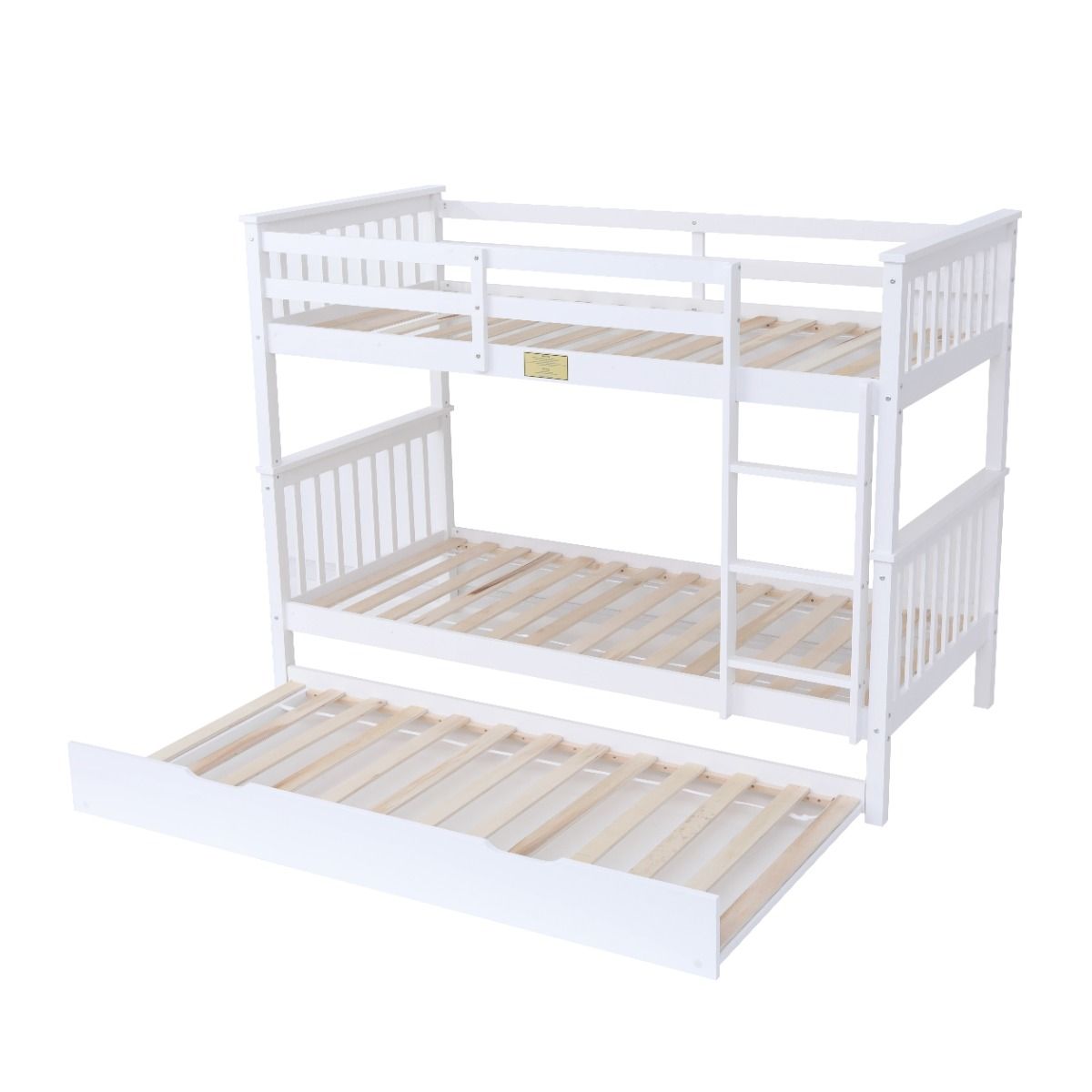 Zoom Wooden White Detachable Bunk Bed with Trundle