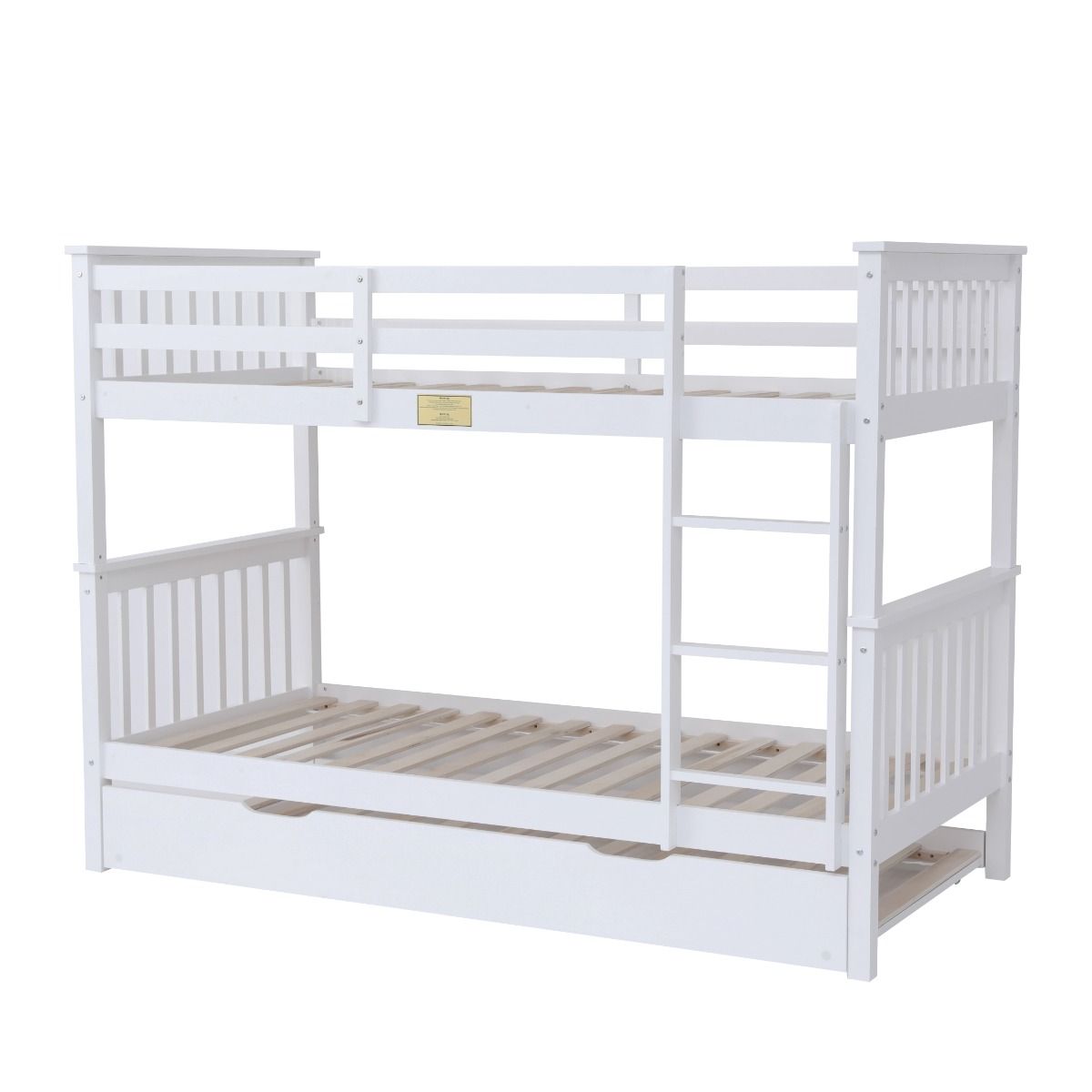 Zoom Wooden White Detachable Bunk Bed with Trundle