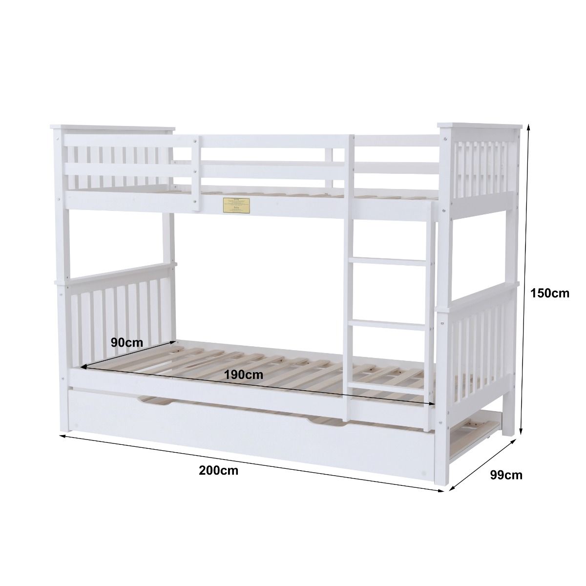 Zoom Wooden White Detachable Bunk Bed with Trundle