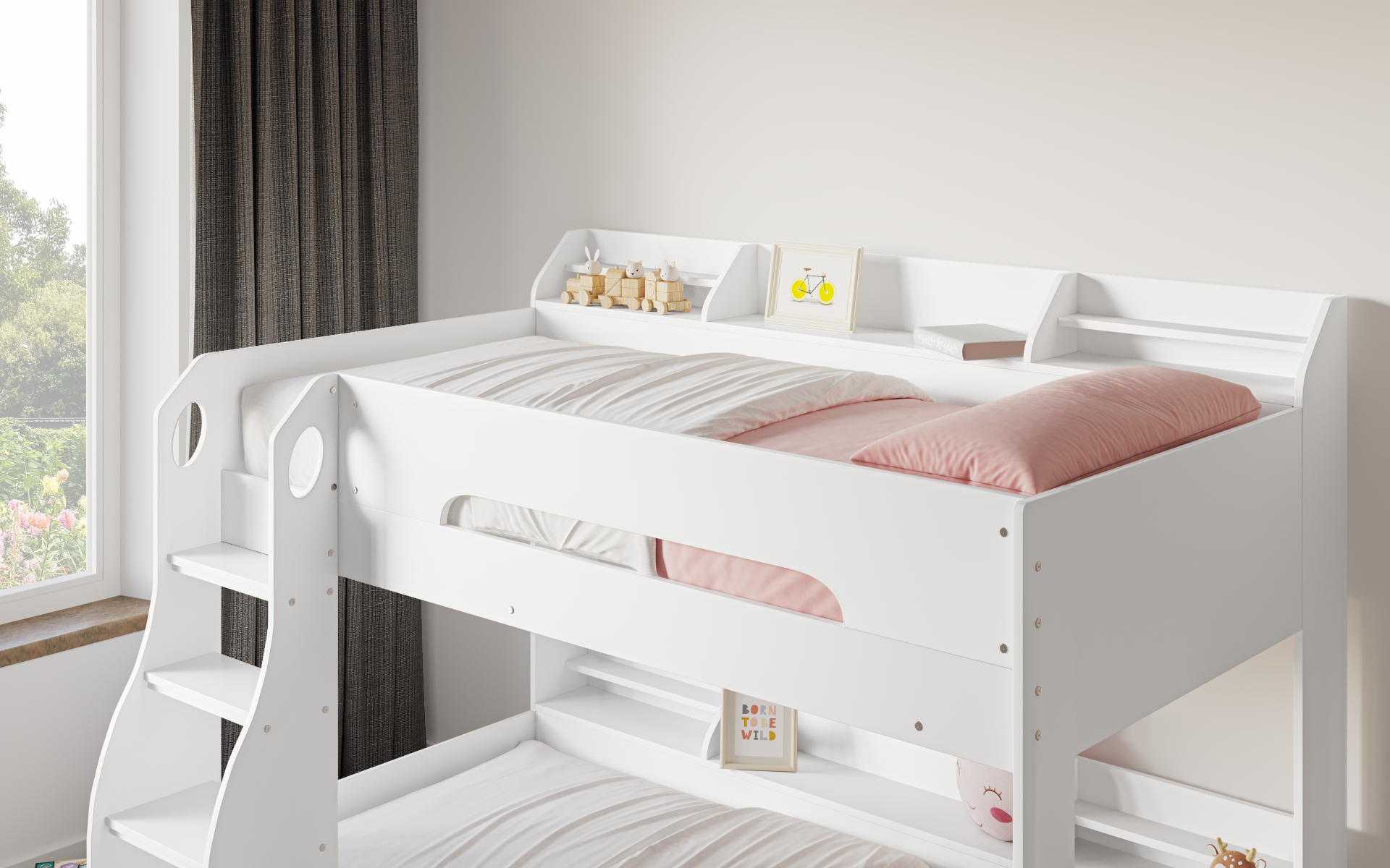 Flick White Bunk Bed with Storage