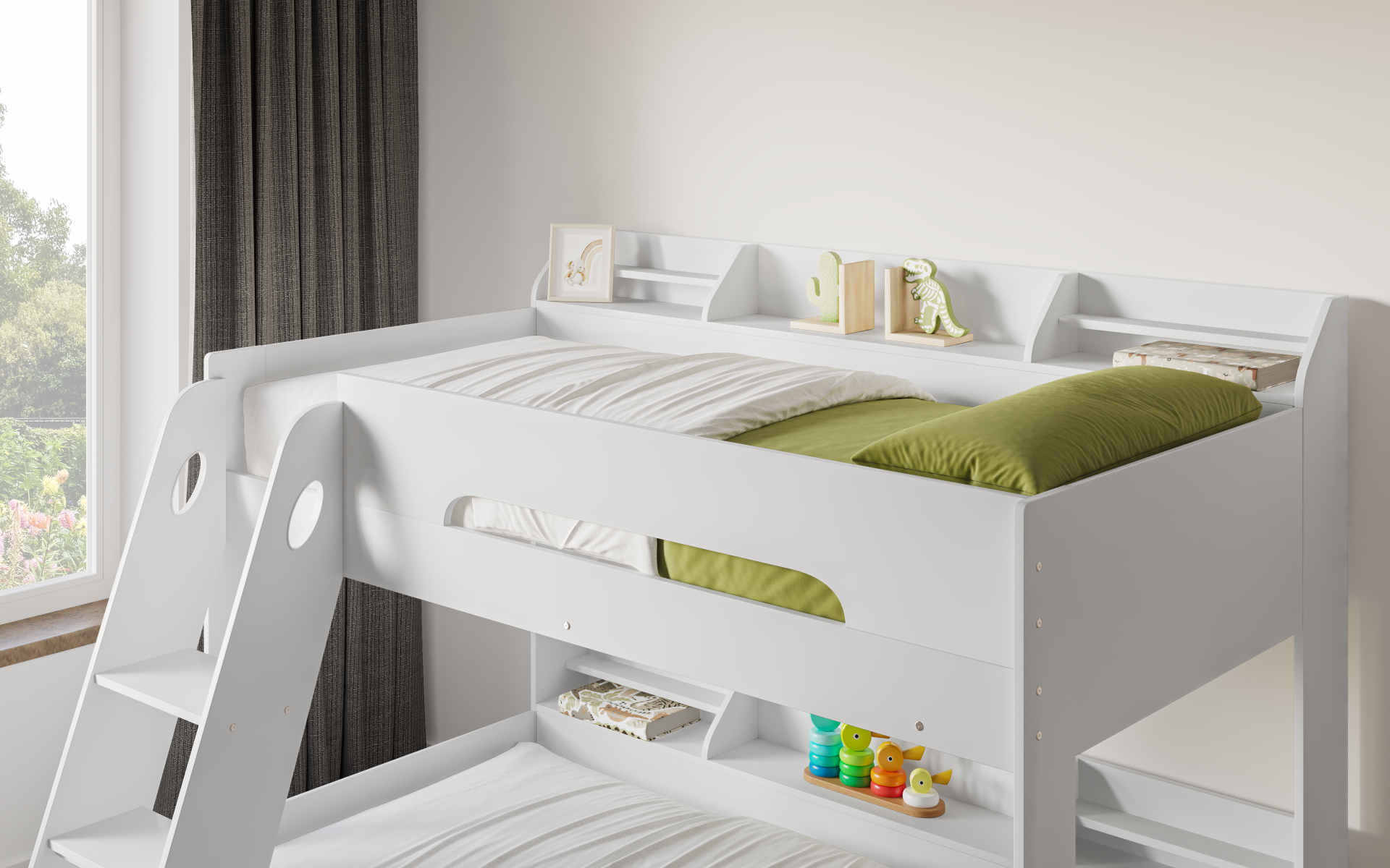 Flick White Triple Bunk Bed with Storage