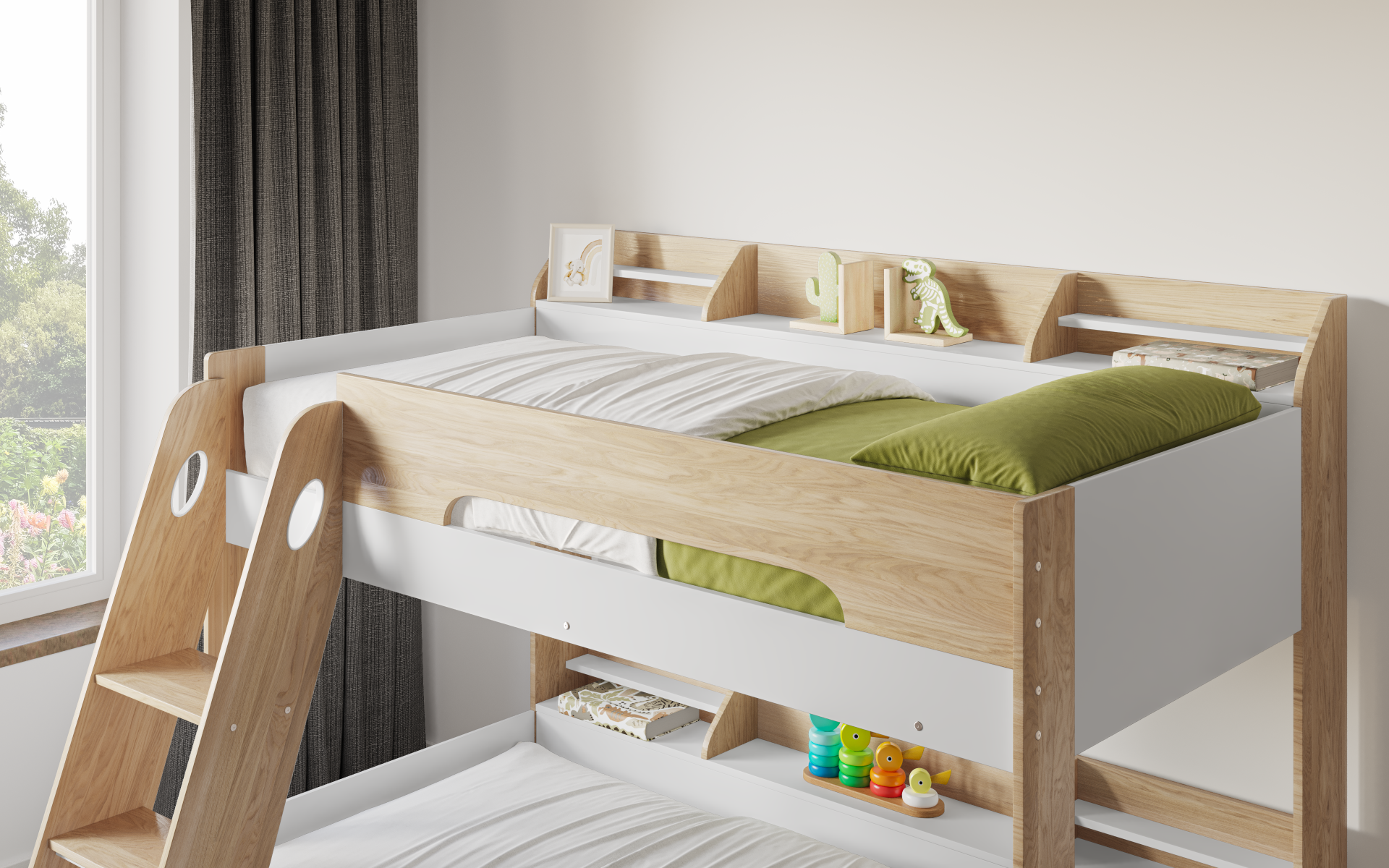 Flick Oak Triple Bunk Bed with Storage