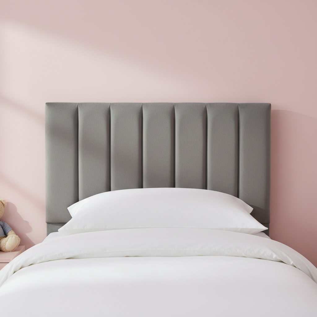 3ft Single Vertical Channel Headboard - Grey Velvet