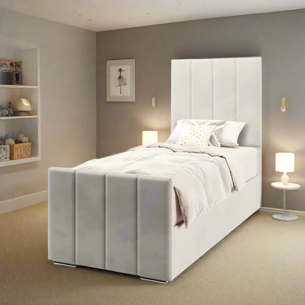 4 Panel Fabric Tall Headboard with Ottoman Storage Side Lift Bed & Footend