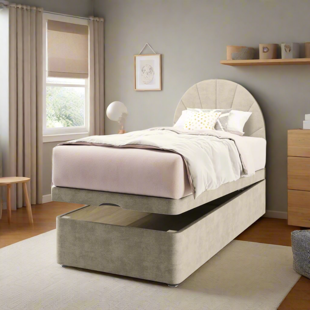 Half Moon Vertical Lines with Ottoman Storage Bed Base & Mattress