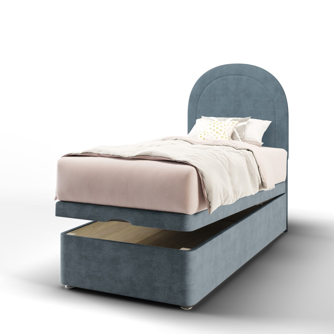 Arched Border Headboard Ottoman Storage Bed
