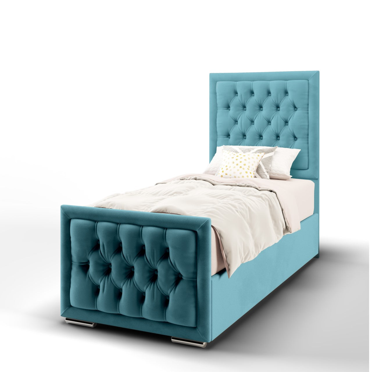 Chesterfield Border Fabric Tall Headboard with Ottoman Storage Side Lift Bed & Footend