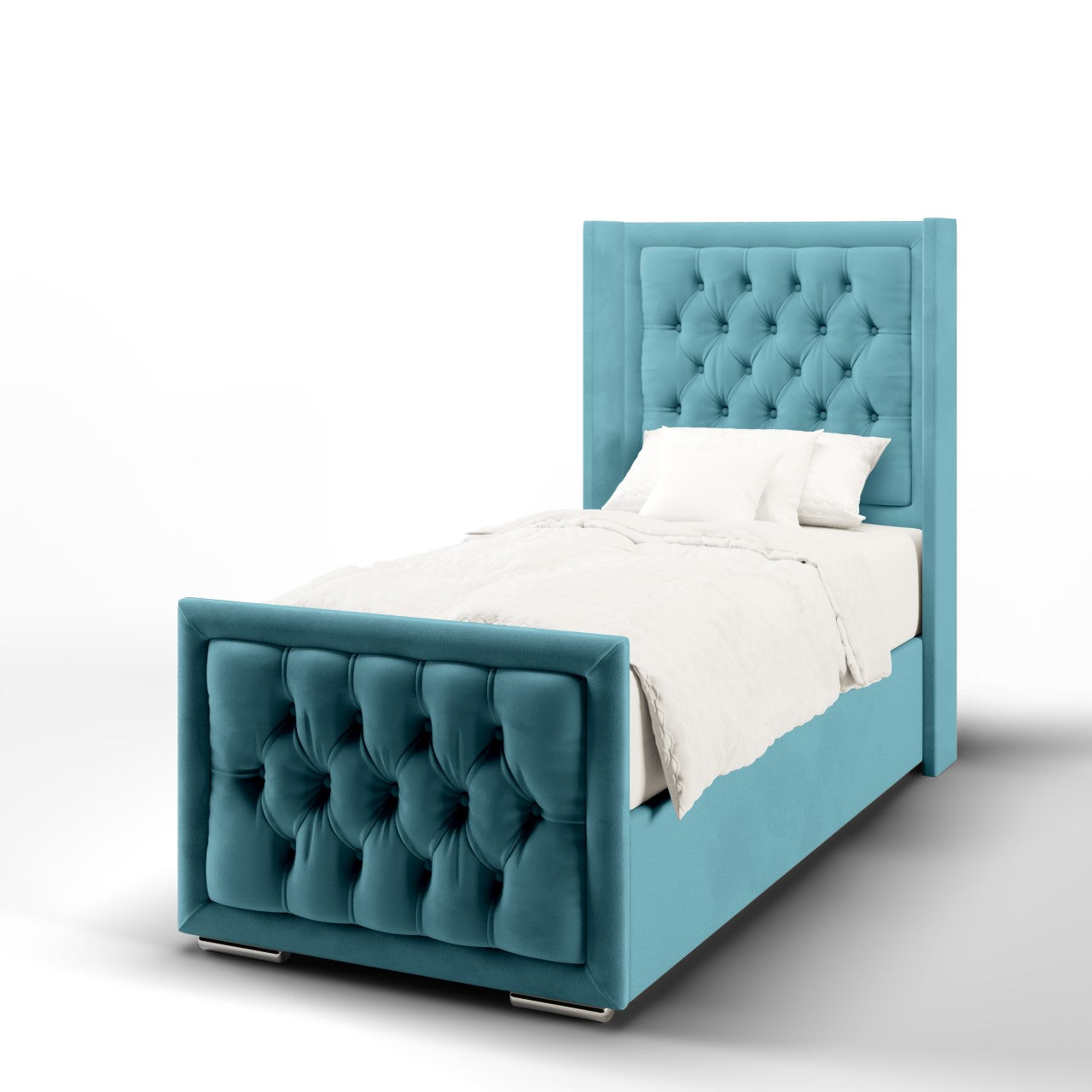 Chesterfield Border Fabric Straight Wing Headboard with Ottoman Storage Side Lift Bed & Footend