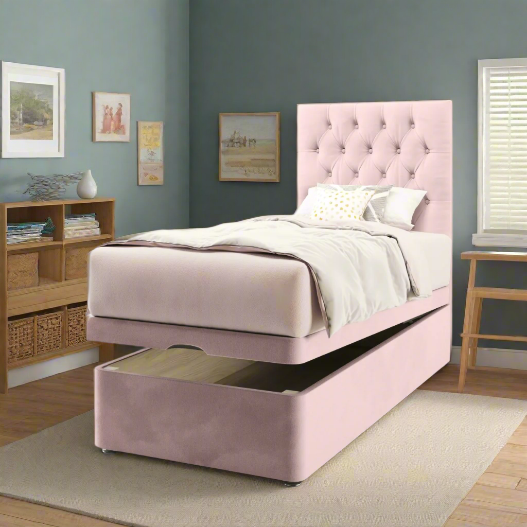 Chesterfield with Ottoman Storage Bed Base & Mattress