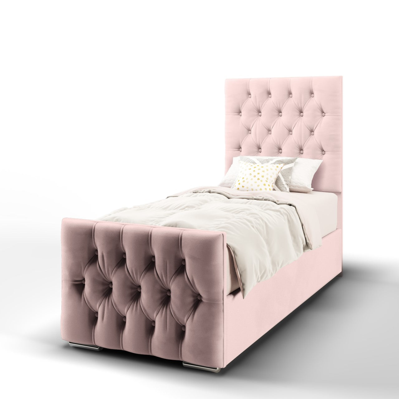 Chesterfield Fabric Tall Headboard with Ottoman Storage Side Lift Bed & Footend