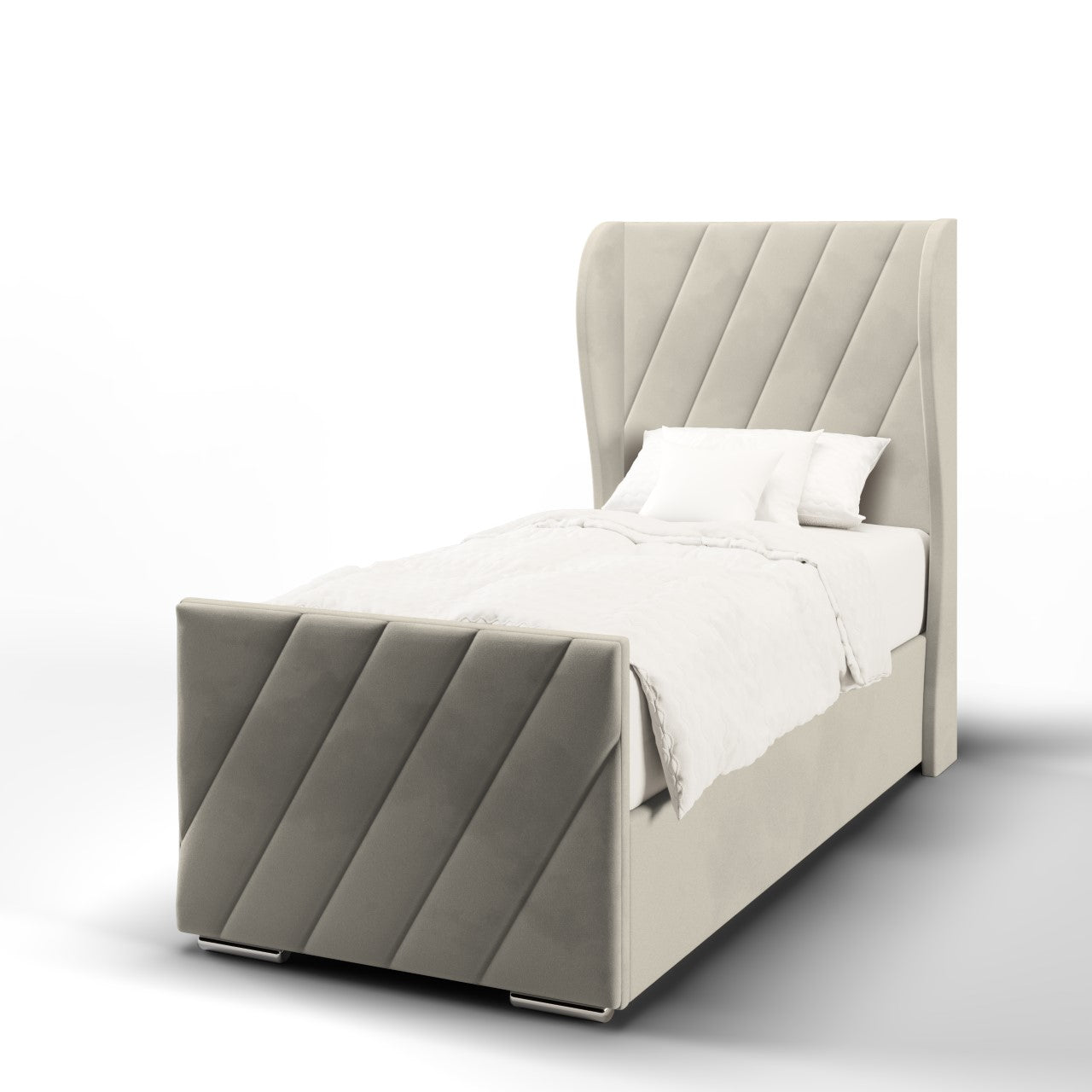 Diagonal Panels Fabric Middle Curve Wing Headboard with Ottoman Storage Side Lift Bed & Footend