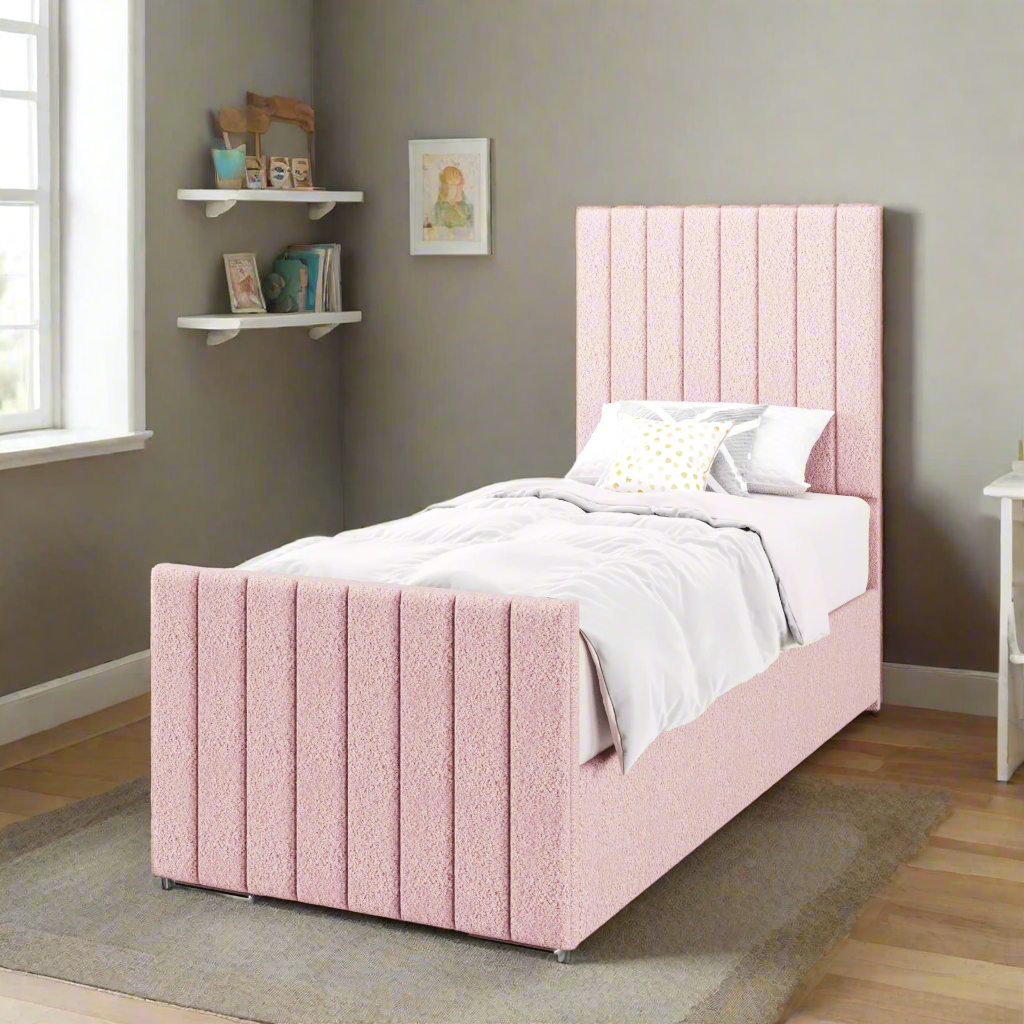 Vertical Panels Headboard Ottoman Storage Side Lift Bed & Footend