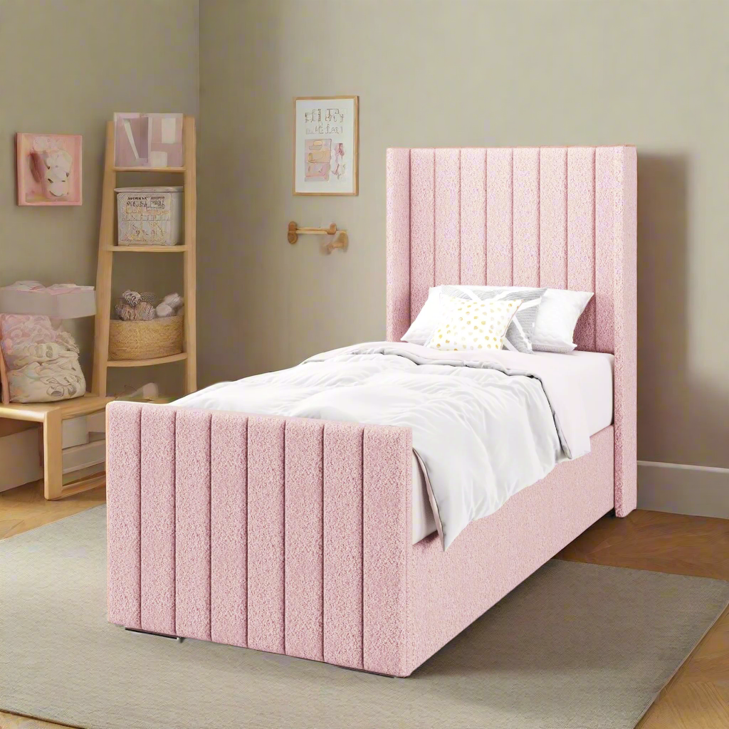 Vertical Panels Headboard Ottoman Storage Side Lift Bed & Footend